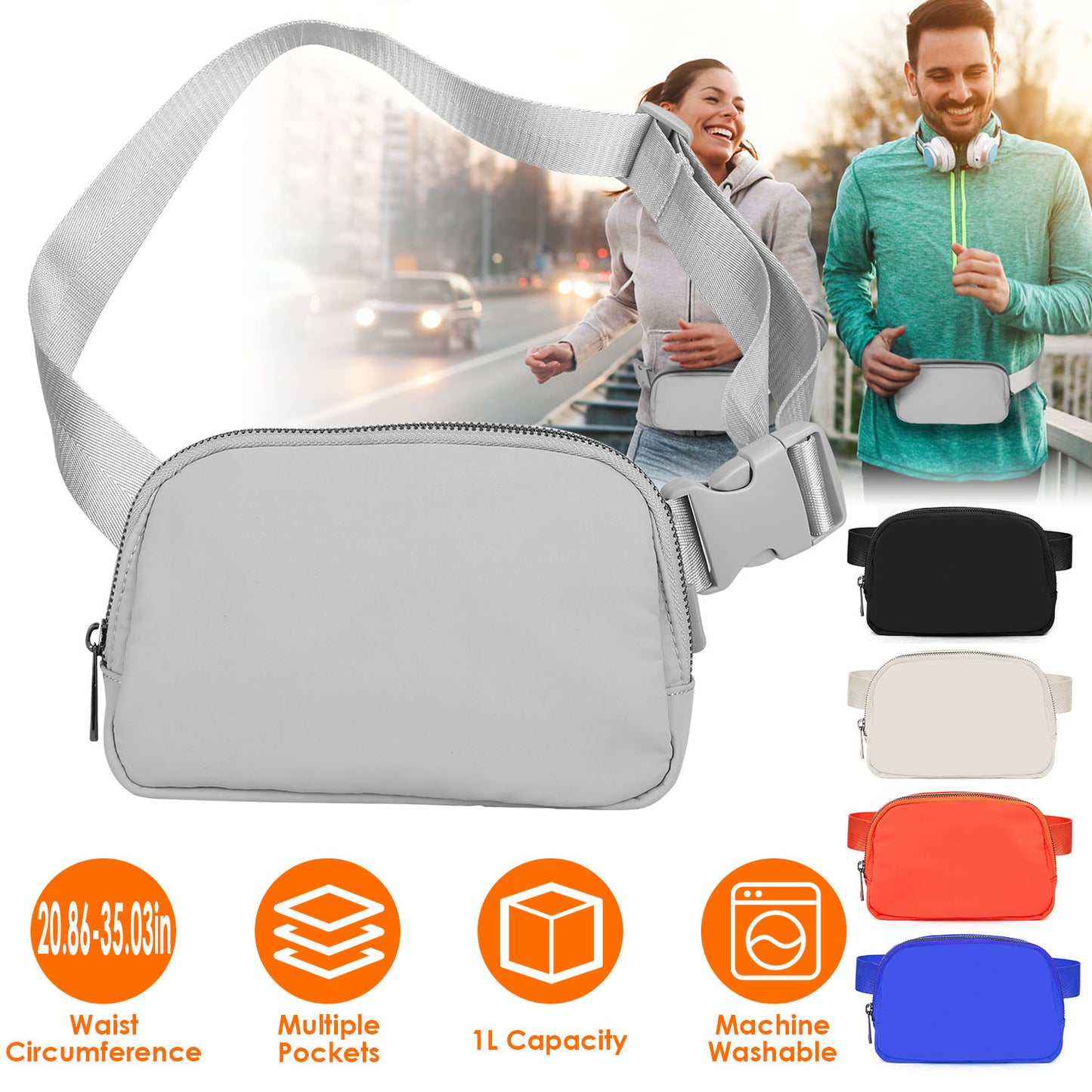Sport Fanny Pack Unisex Waist Pouch Belt Bag Purse Chest Bag for Outdoor Sport Travel Beach Concerts Travel 20.86in-35.03in Waist Circumference with A