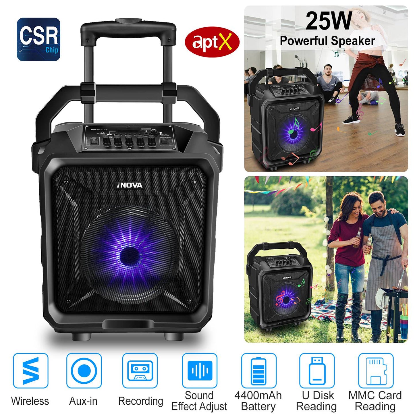 Portable Wireless Party Speaker with Disco Lighting