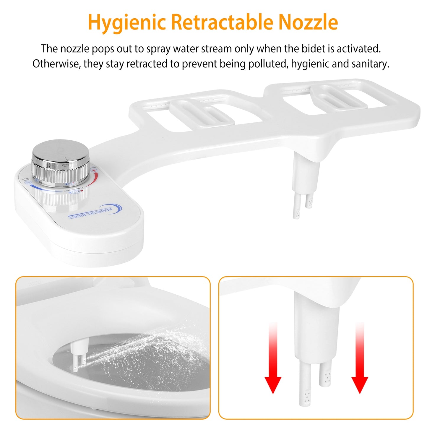 Non Electric Cold Water Mechanical Bidet Toilet Seat Attachment Fresh Water Sprayer Dual Nozzles for Feminine Wash