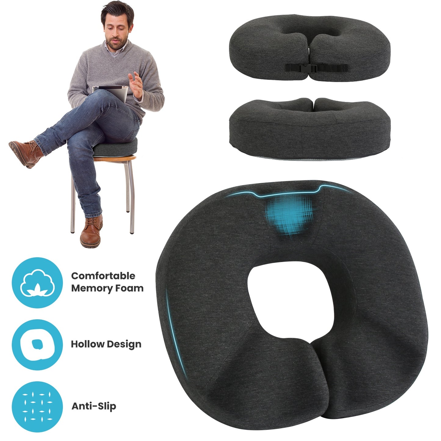 Donut Pillow Seat Cushion Memory Foam Donut Chair Cushions ErgonomicÊSeat Cushion Pad for Coccyx Prostate Sciatica Pelvic Floor Pressure Sores Office