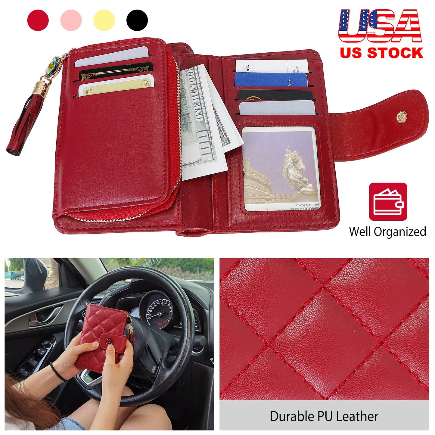 Women Wallet PU Leather Lady Clutch Case Credit Card Holder ID Card Window Coin Purse w/ Tassel For Girls