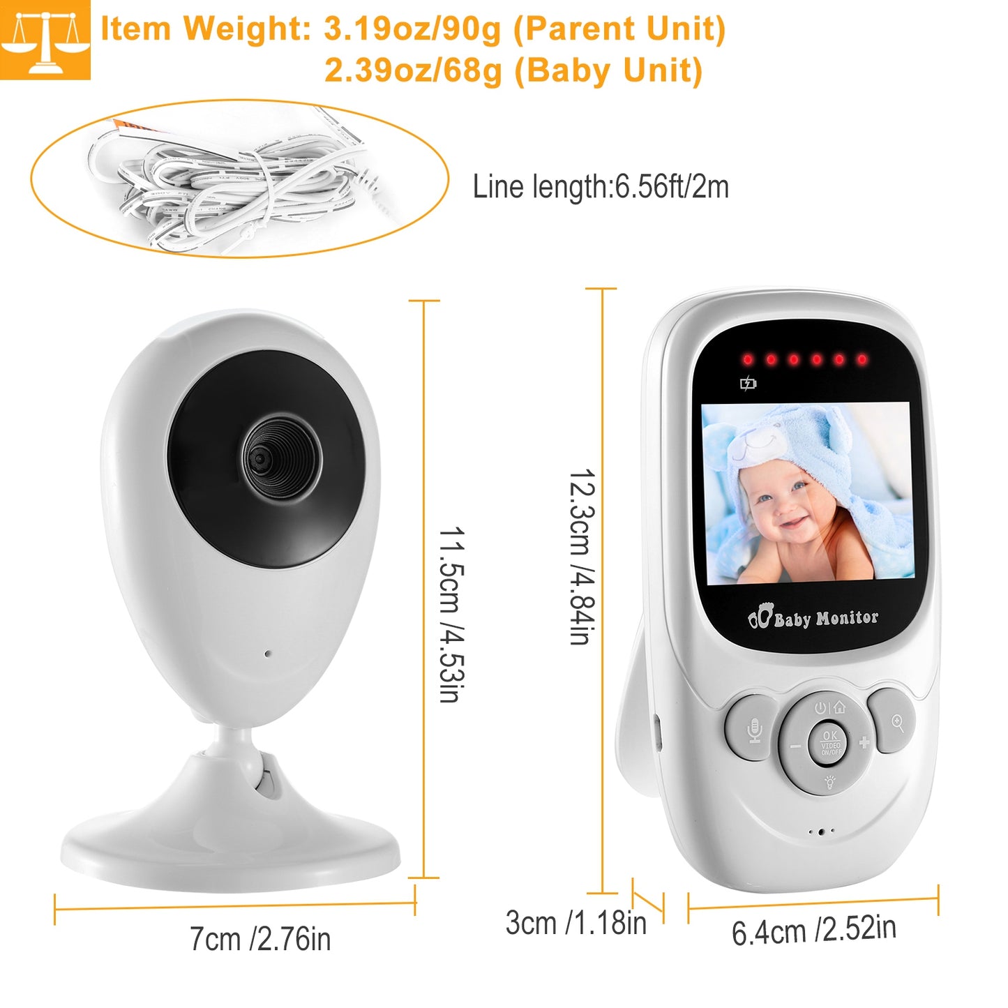 656FT Video Baby Monitor w/ Digital Camera Infrared Night Vision 2.4ÕÕ LCD Two-way Talk Zoom Function 2.4GHz Wireless Transmission Temperature Monitor