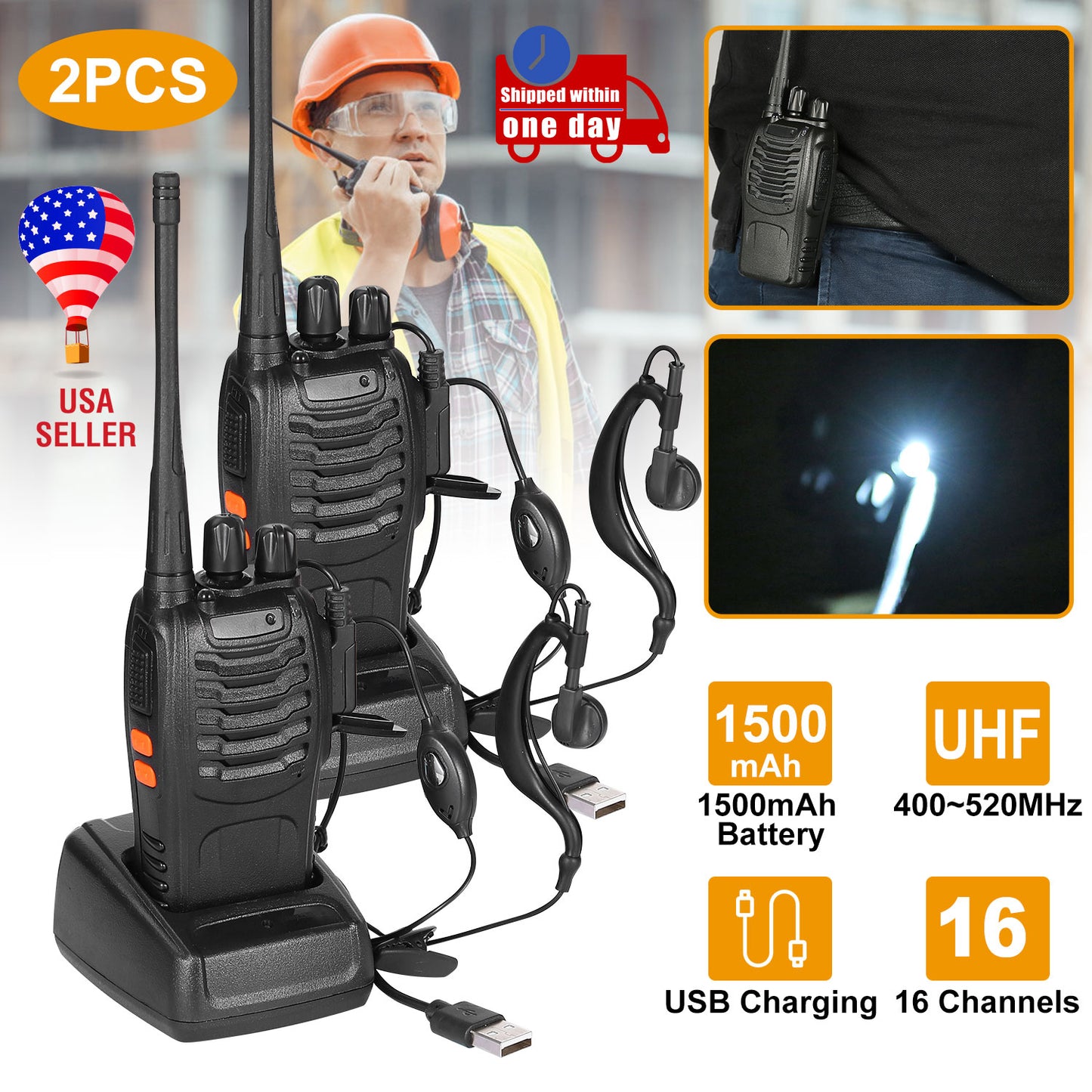 2 x Baofeng BF-888S Walkie Talkies Two Way Radio UHF 16CH 400-470MHZ Long Range