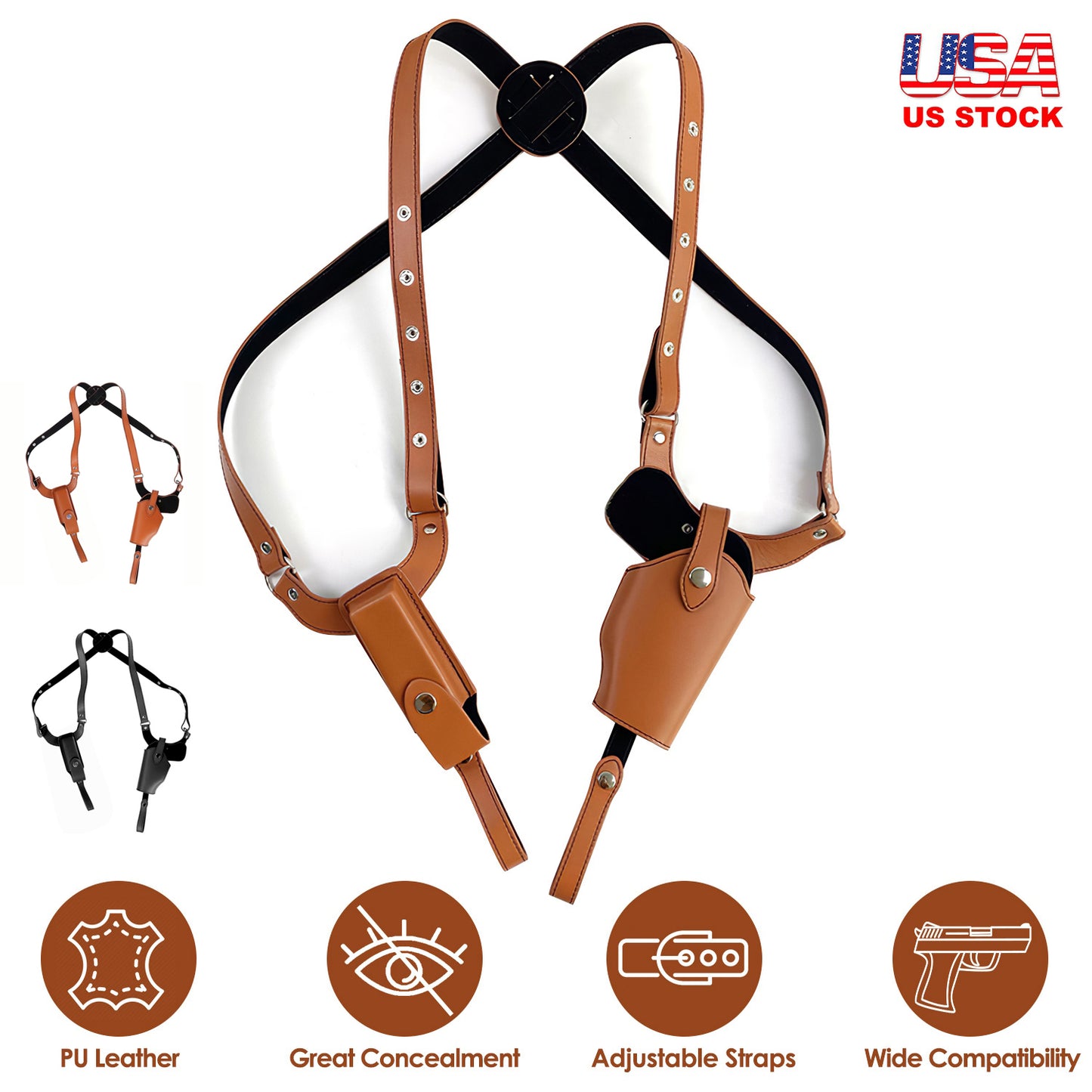 Shoulder Holster With Adjustable Straps Magazine Holder Vertical PU Leather Gun Holster For Concealed Carry Fit For M1911 Glock Sig Sauer