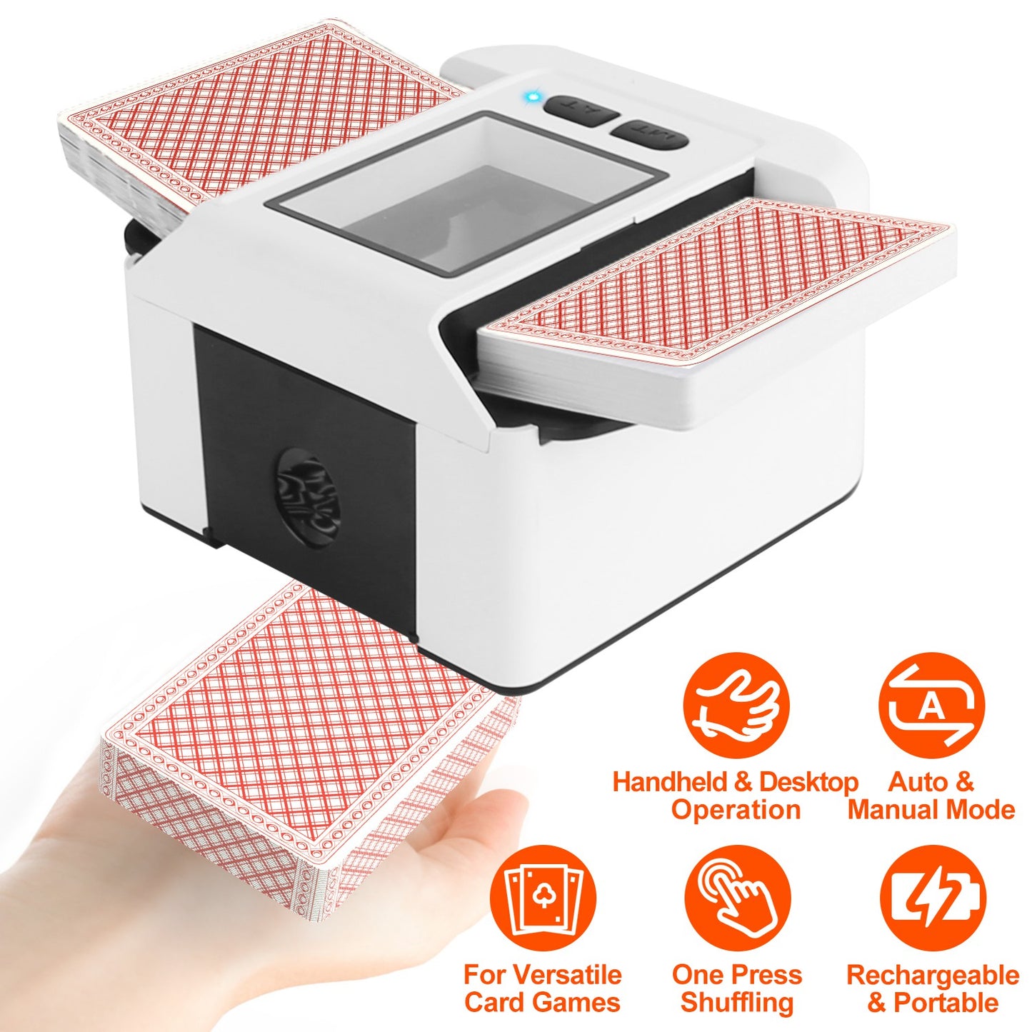 2 Deck Rechargeable Automatic Card Shuffler Professional Card Shuffler for for Texas Hold\'em Poker UNO with Auto Manual Mode Handheld Desktop