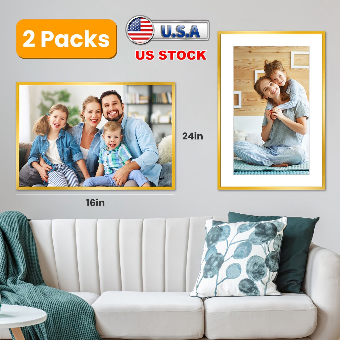 2 Packs 16x24in Picture Frames Wall Gallery Photo Frame Wall Mounted Poster Display Frame for Horizontal Vertical Wall Mounted