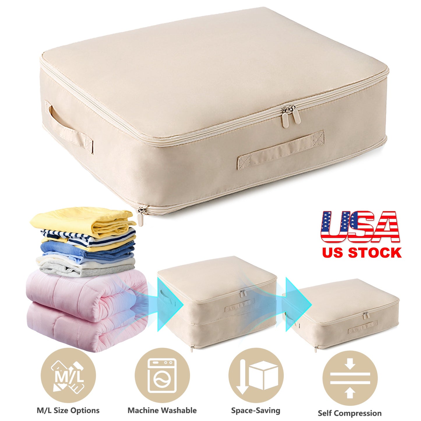 Large Foldable Storage Bag For Comforter Quilt Blanket Clothes Pillows Beddings Self Compression Organizer For Duvet Closet Storage Containers With Du