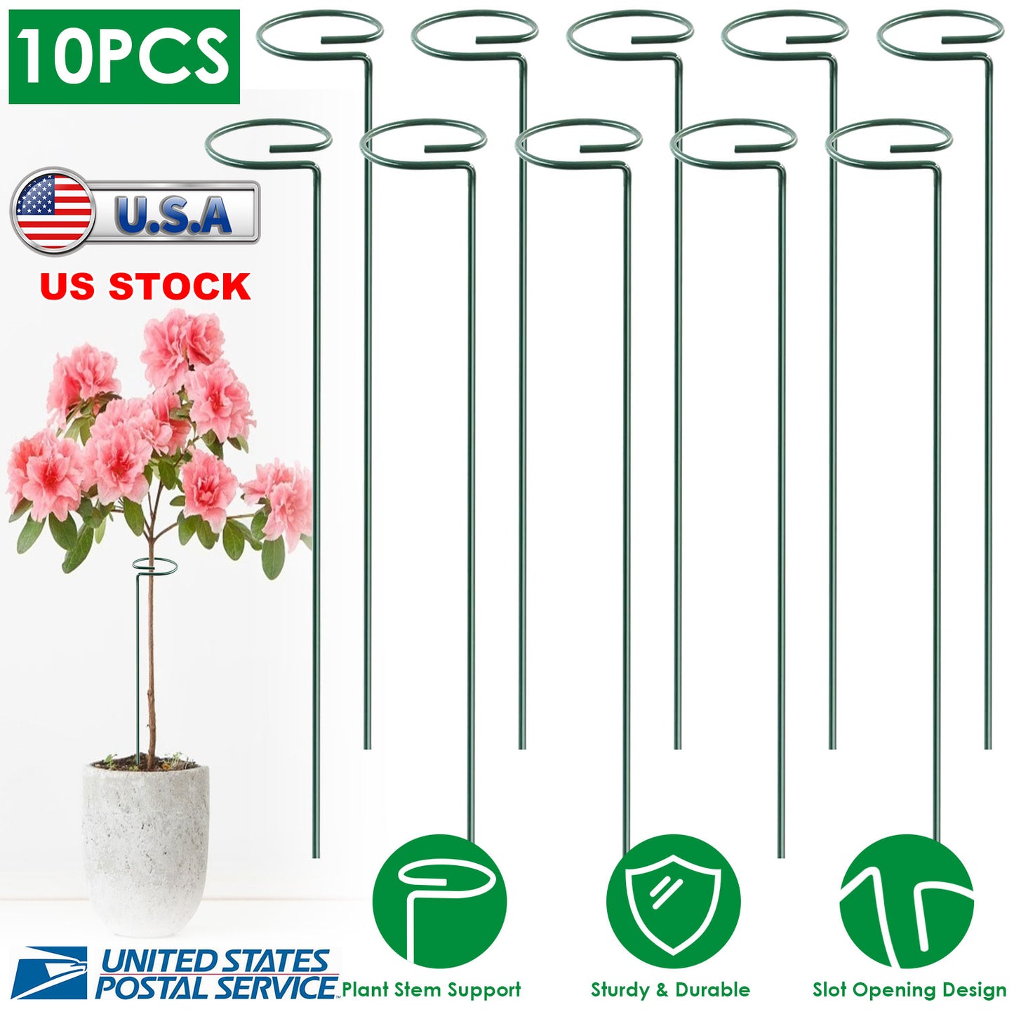 10 Packs 16in Plant Support Stakes Garden Flower Single Stem Support Stake Iron Plant Cage Support Ring For Tomatoes Orchid Lily Peony Rose Flower Ama