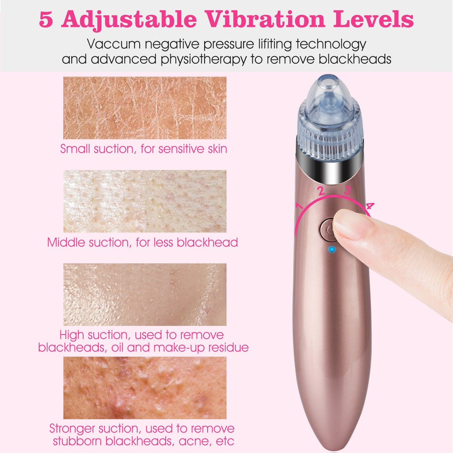 Electric Blackhead Remover Vacuum Suction Facial Pore Cleaner Acne Pimple Extractor Skin Care Cleaning Tool with 4 Suction Head