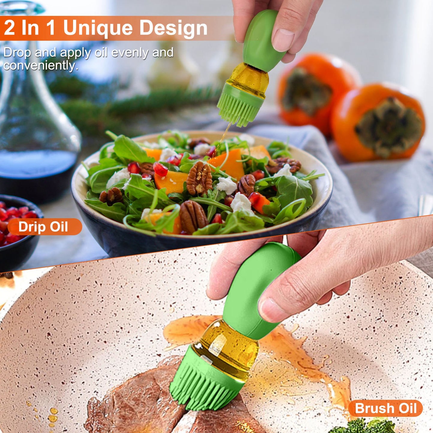 Oil Dispenser Bottle 2 In 1 Cooking Glass Olive Oil Dispenser Silicone Dropper with Silicone Brush Dropper Measuring Container for Kitchen Baking BBQ