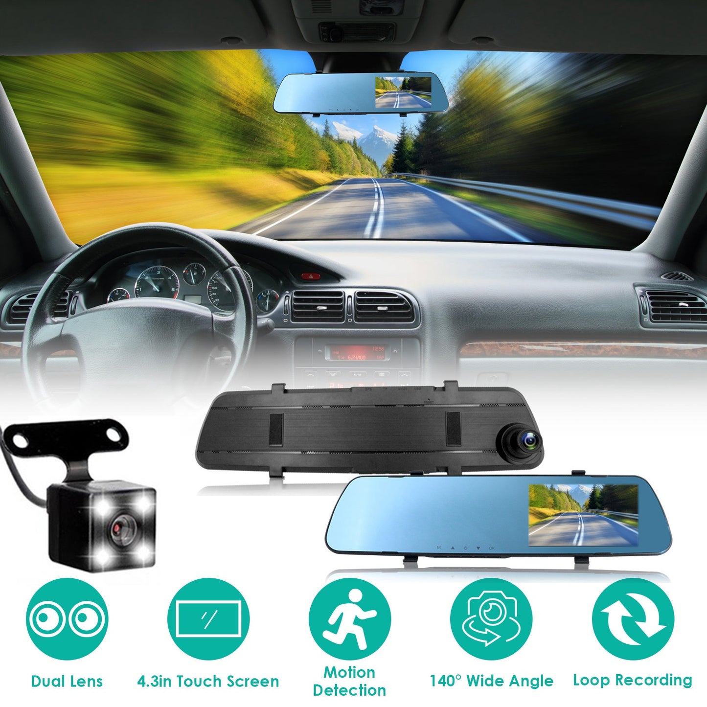 1080P Car DVR 4.3in Camera Dash Cam Camcorder Camera Recorder with 140¡ Angle Loop Recording Motion Detection Picture-in-Picture Display G-sensor