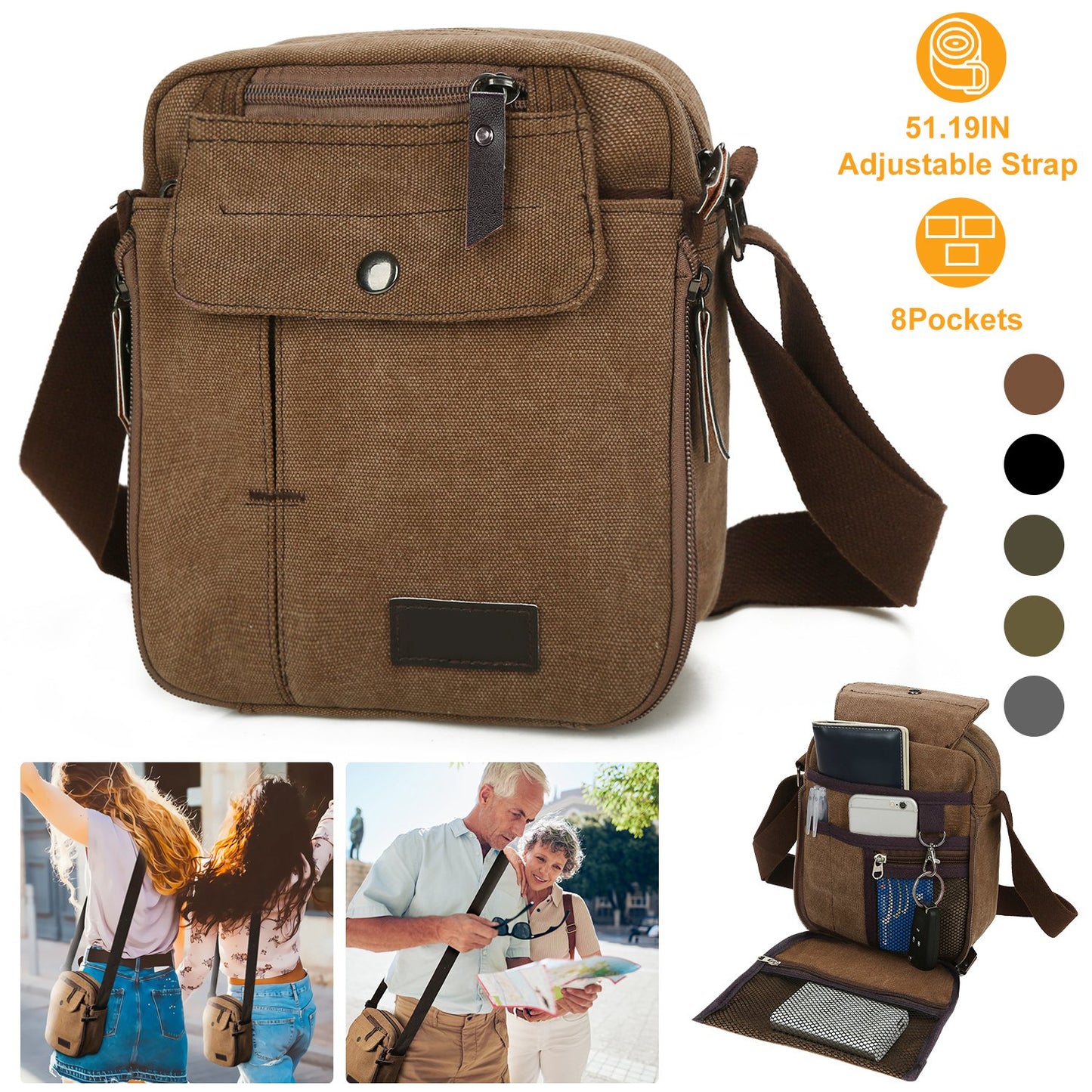 Unisex Crossbody Bags Canvas Phone Tablet PC Shoulder Bag Credit Card Key Messenger Purse