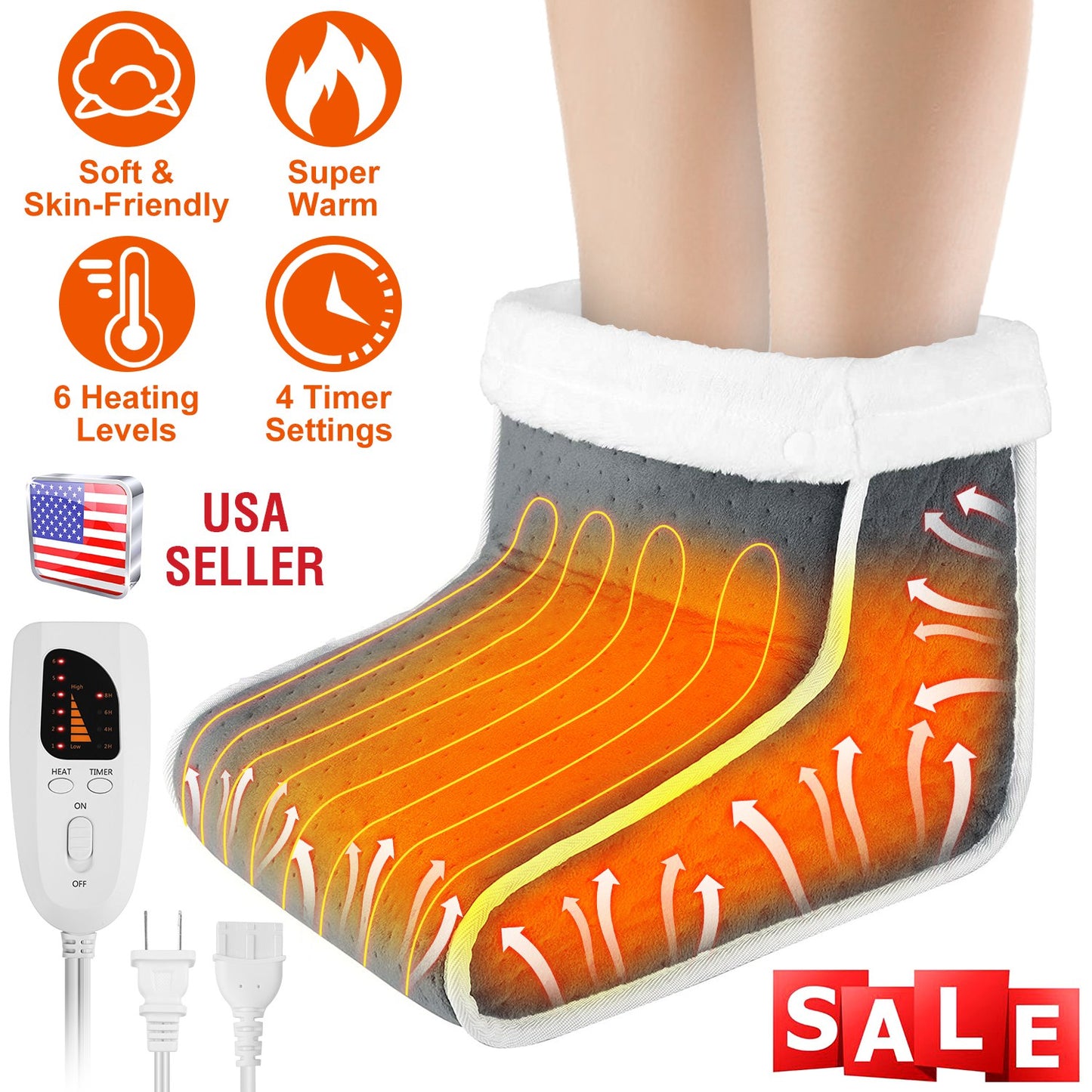 Heating Pad for Foot Electric Heated Foot Warmer Soft Leg Warmer Boots with 6 Level Heating 4 Level Timing