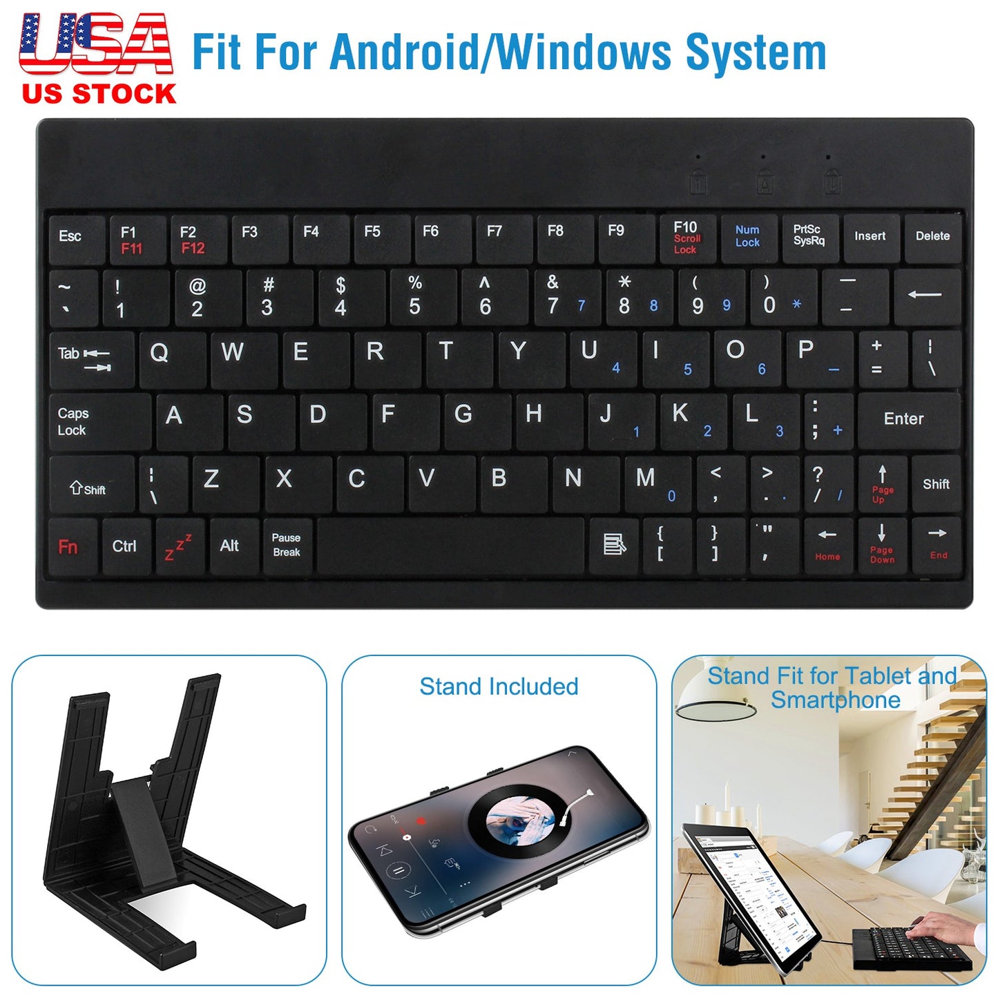 80 Keys Wired Keyboard Mini USB Connector Keyboard Portable Durable Keyboard w/ Carry Bag Tablet Stand for Android Window Tablet