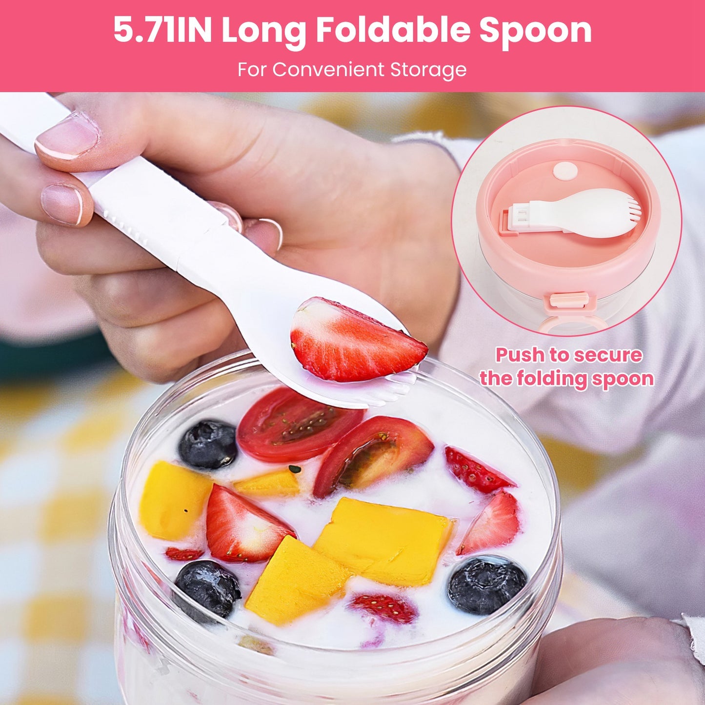 4Pcs Overnight Oats Containers with Lids and Folding Spoons 20OZ Portable Leak-proof Oats Jar For Milk Vegetable and Fruit Salad Yogurt Breakfast Cere