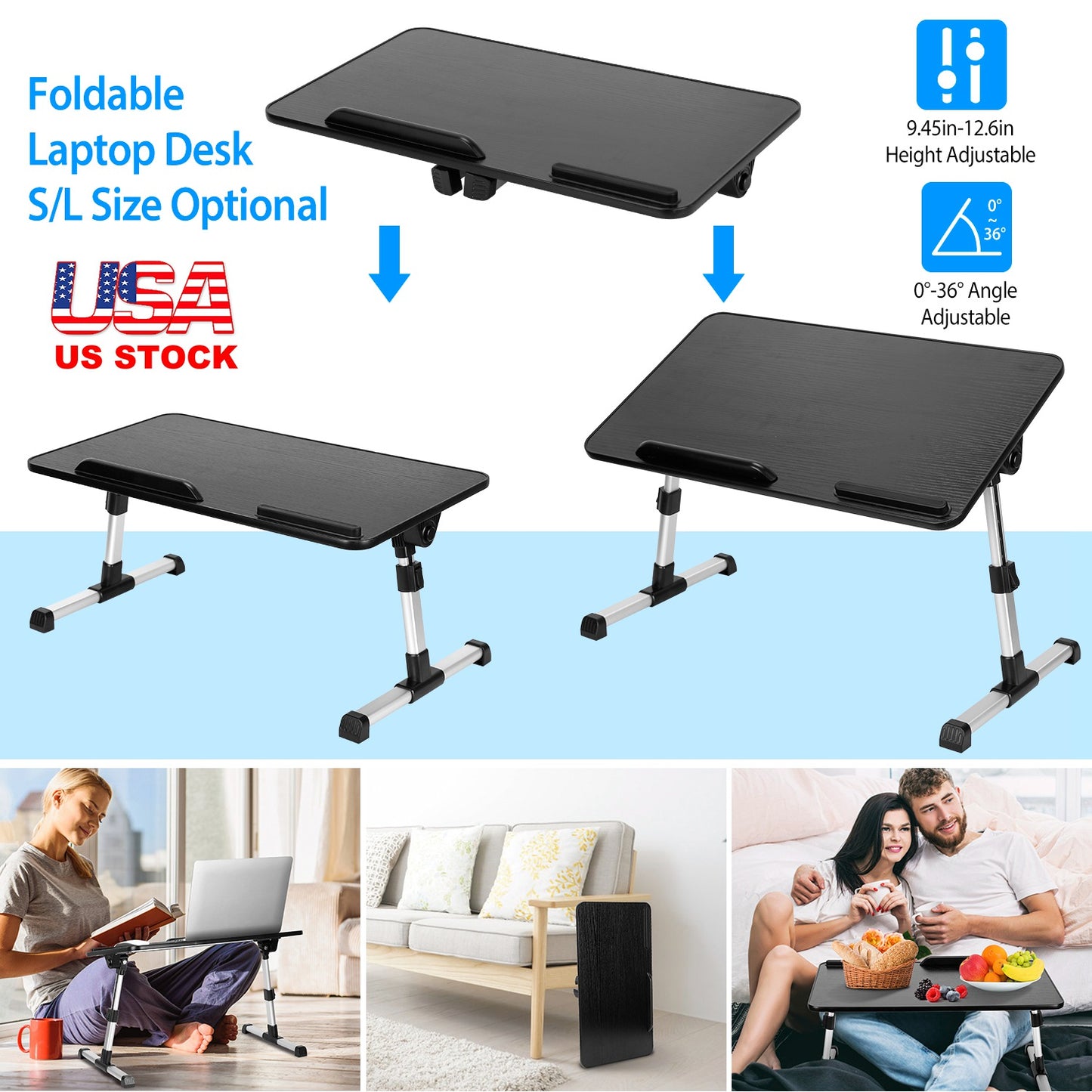 Foldable Laptop Stand Height Angle Adjust Notebook Bed Desk Breakfast Reading Table For Sofa Couch Floor Dormitory