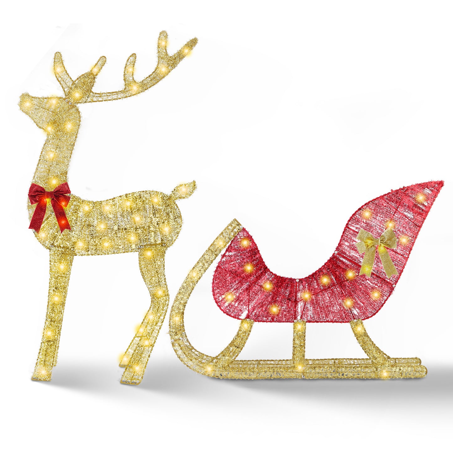 Lighted Christmas Reindeer & Sleigh Indoor Outdoor Christmas Decoration Christmas Lighted Display with 8 Lighting Modes