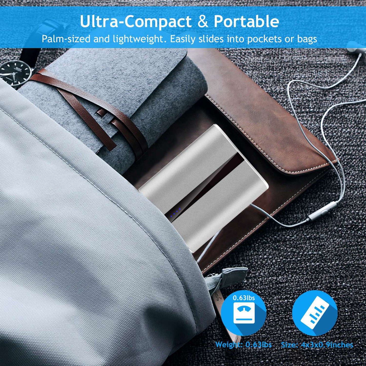 12000mAh Portable Charger with Dual USB Ports 3.1A Output Power Bank Ultra-Compact External Battery Pack Fast Charging for IOS Phone Samsung Xiaomi ZT