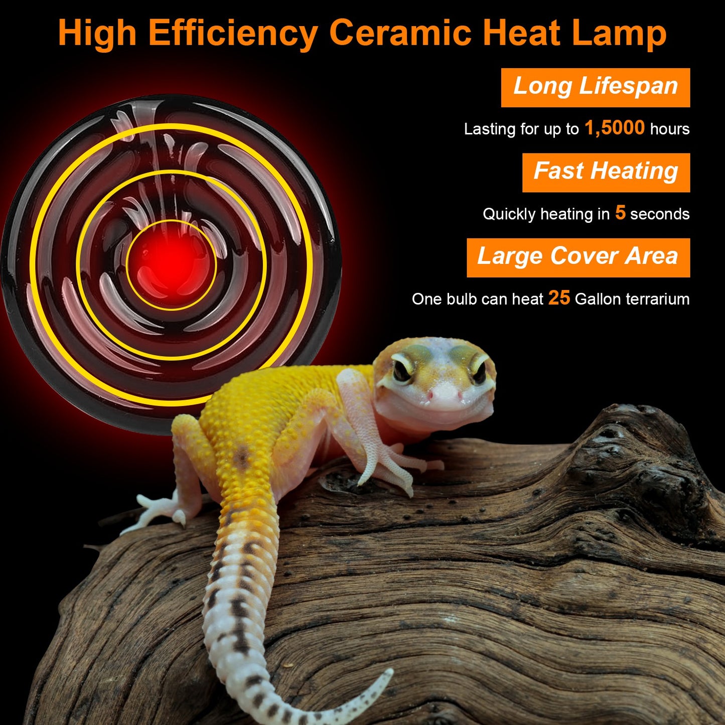 2Pcs Ceramic Heat Lamp 150W Infrared Reptile Heat Lamp No Light Emitting For Pet Brooder Incubator Reptile Lizard Turtle Snake Terrarium