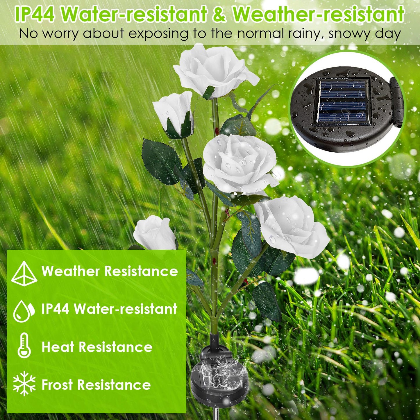 2Pcs Solar Powered Lights Outdoor Rose Flower LED Decorative Lamp Water Resistant Pathway Stake Lights For Garden Patio Yard Walkway