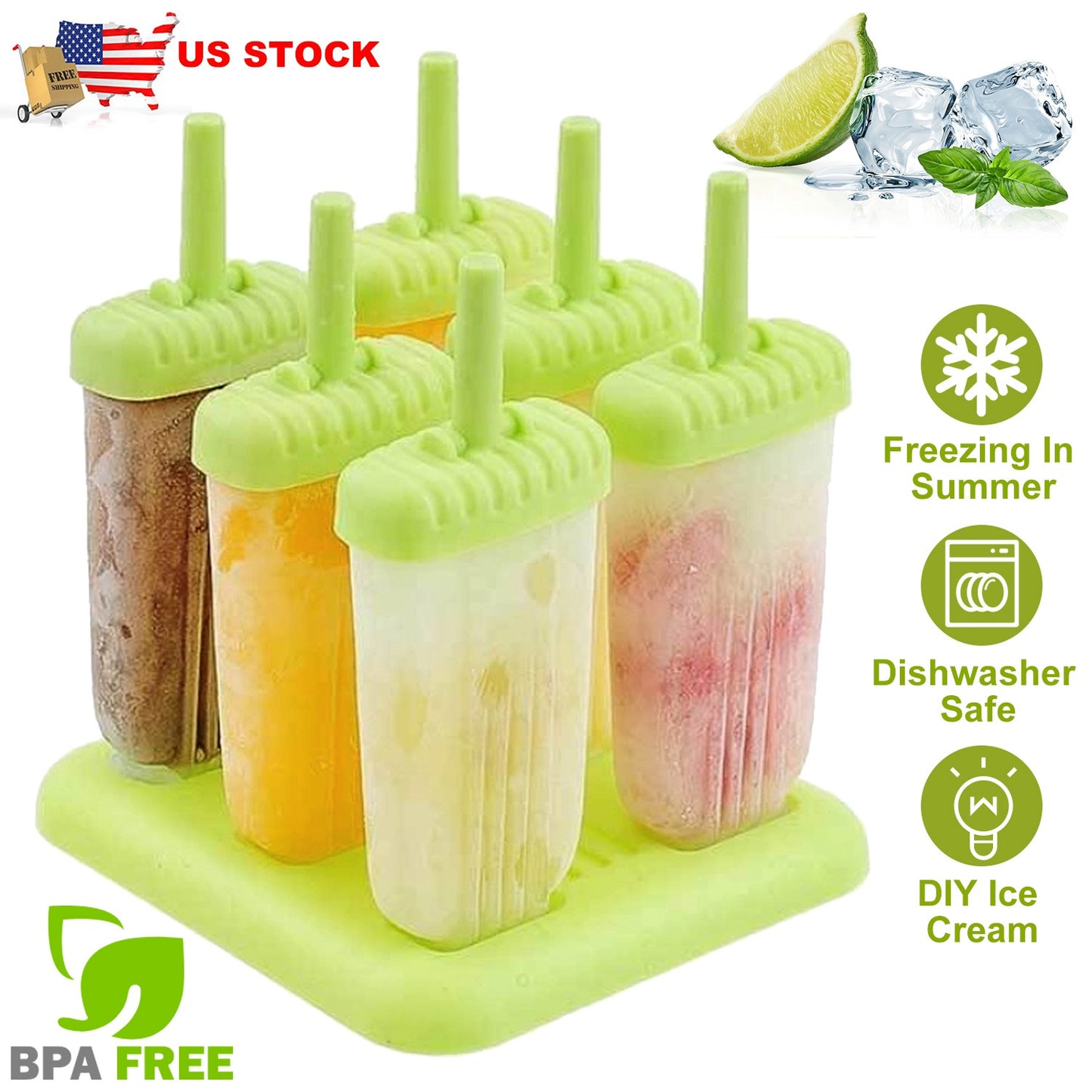 6Pcs Popsicle Molds Reusable Ice Cream DIY Ice Pop Maker Ice Bar Maker Plastic Popsicle Mold For Homemade Iced Snacks