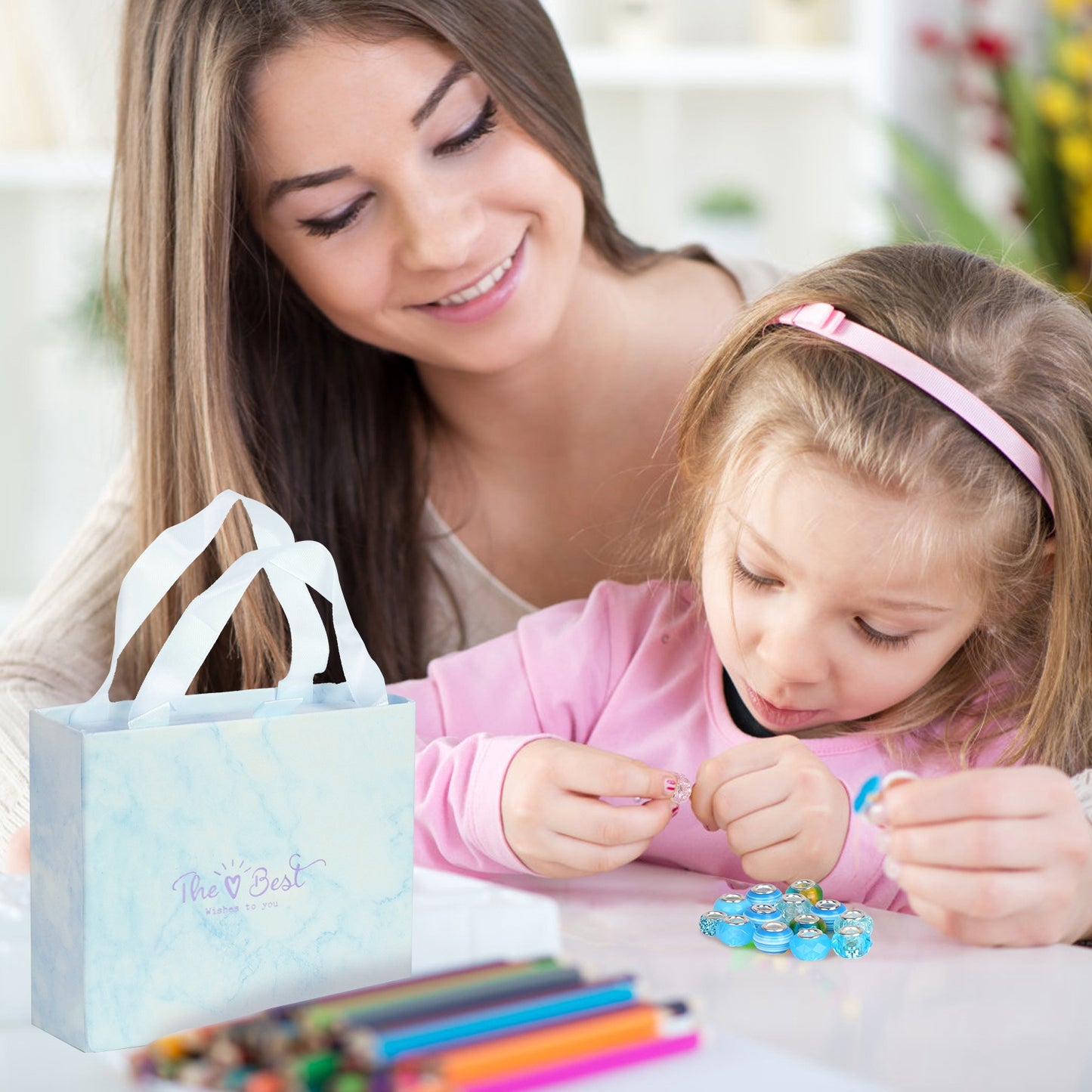 66Pcs Charm Bracelet Making Kit Kids\' Jewelry Necklace Making Kits Colorful DIY Charm Beads Pendant SetÊJewelry Decor Supplies with Gift Box for 5-12