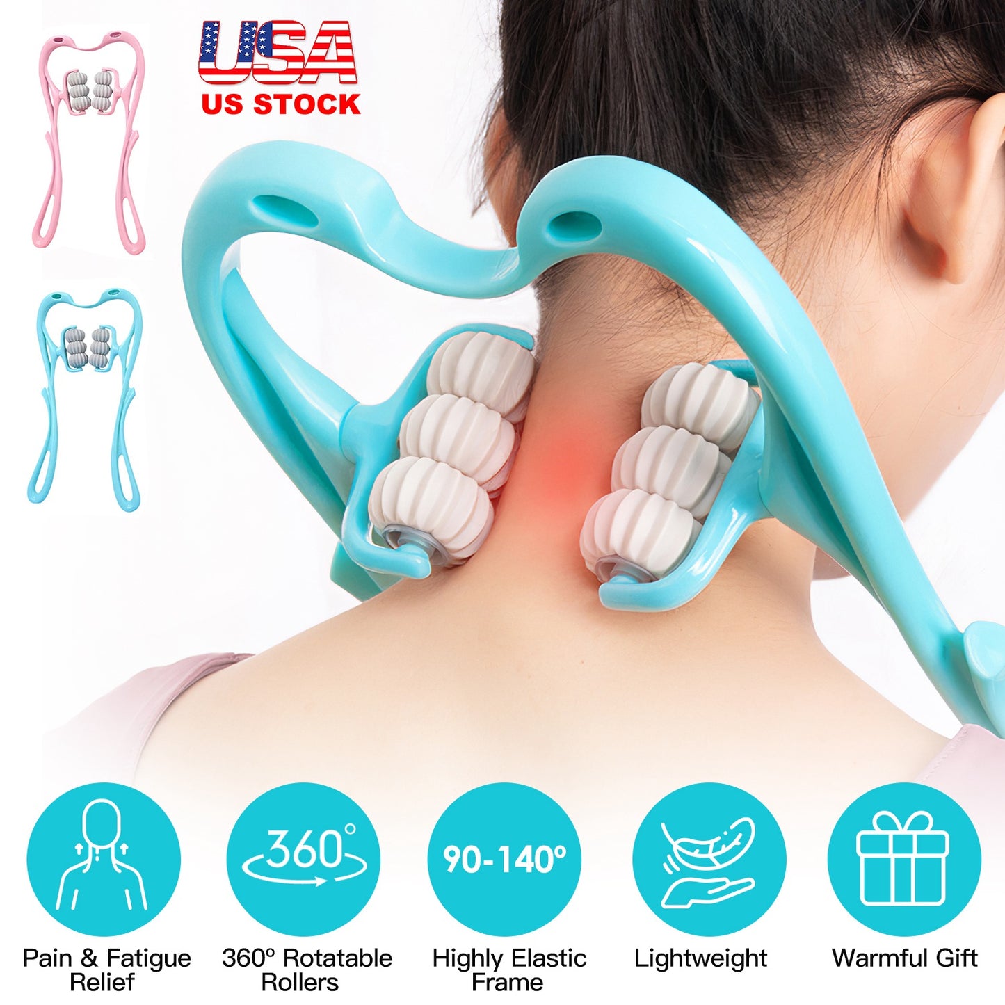 Neck Roller Massager 360¼ Rotatable Trigger Point Roller Portable Massager with 6 Balls for Neck Leg Thigh Foot Pain Relief