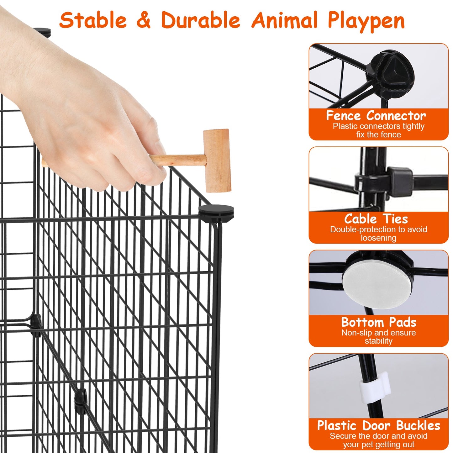 Small Animal Playpen with Door Dog Metal Playpen Small Medium Kitten Puppy Guinea Pig Rabbit Kennel Small Animal Cage Metal Wire Fence For Indoor Outd