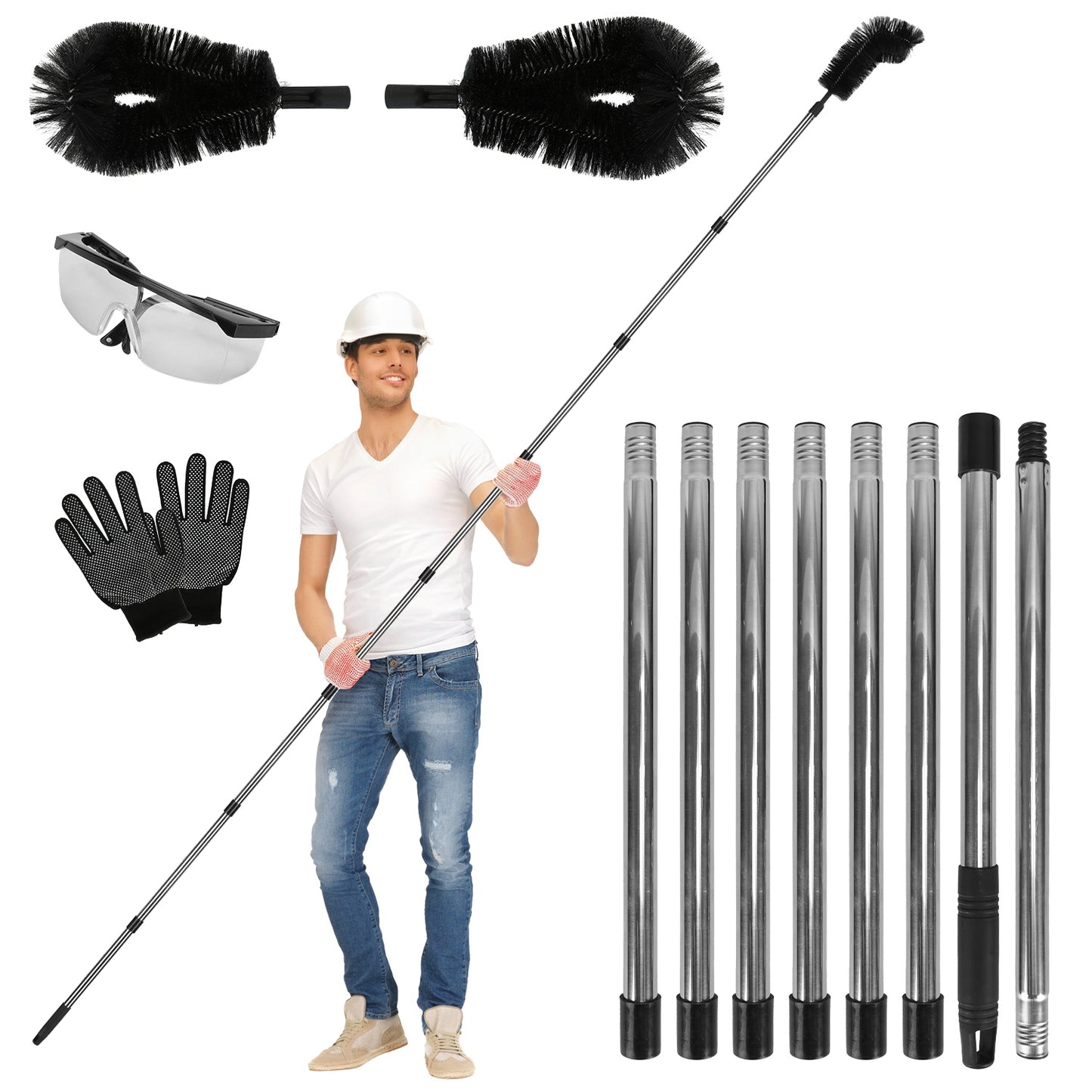 11.5FT Gutter Cleaning Brush With Telescoping Handle Rain Gutter Cleaner Extendable Gutter Cleaning Tool From The Ground with 2 Angled Brushes Anti-sl