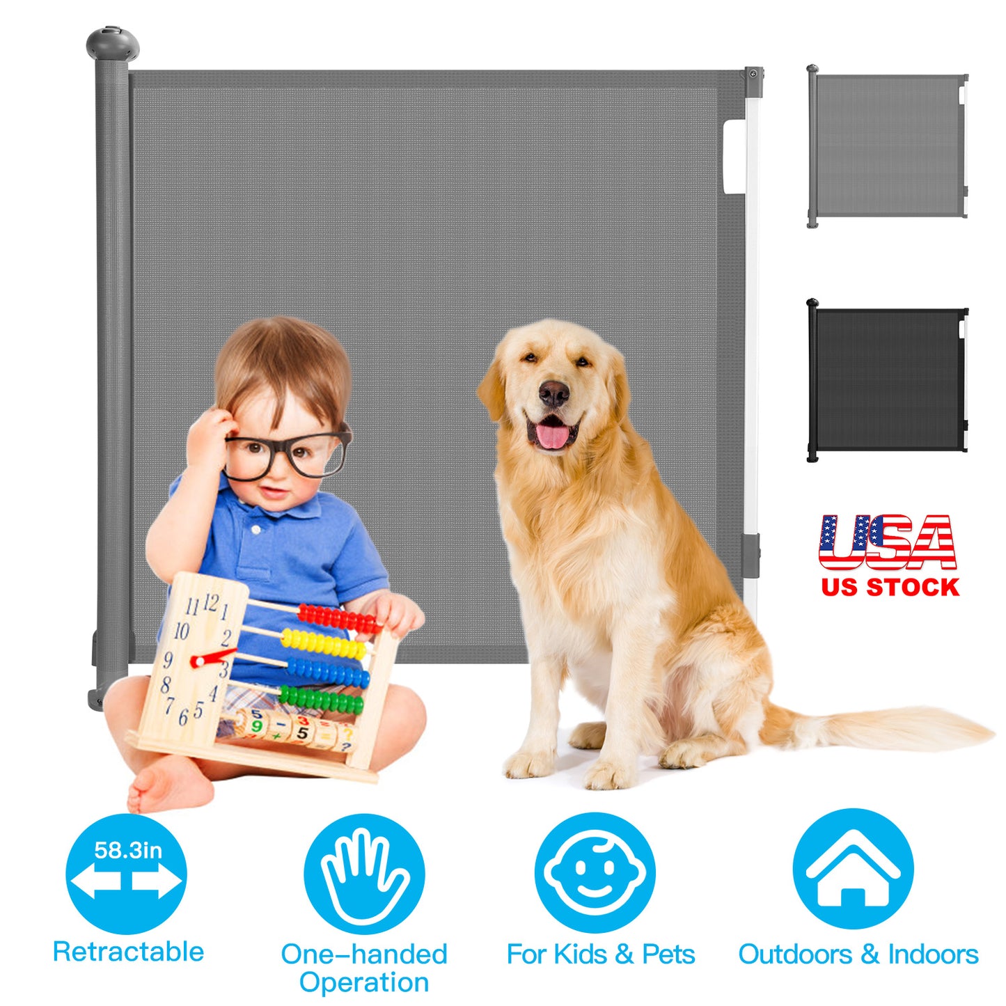 Retractable Baby Security Gate Door 58.3in Extra Wide Stair Gate for Toddlers Dogs Baby Gate with Punch Kit Punch-free Kit for Doorway Hallway Indoor