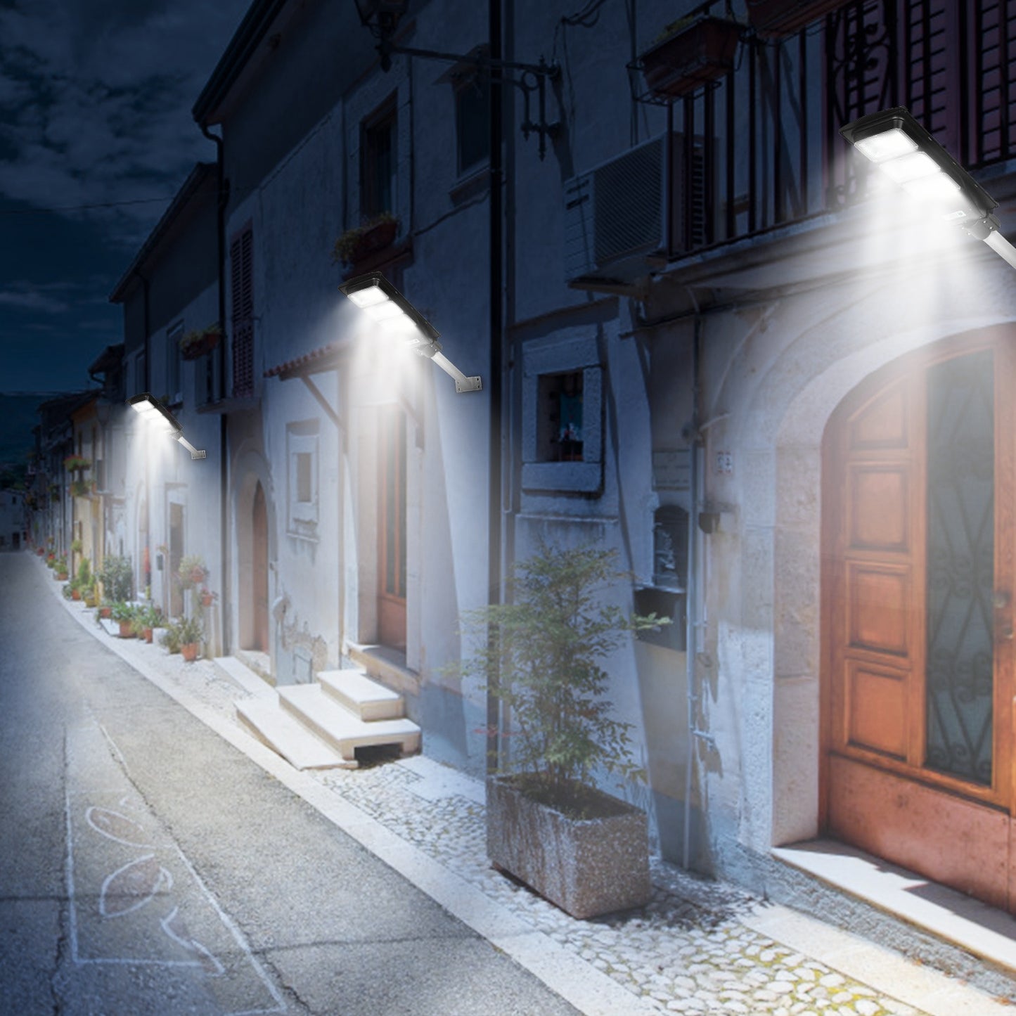 Solar Street Path Light Outdoor 180LEDs Radar Sensor Remote Control Wireless Lamps IP65 Waterproof Lighting For Garage Front Door Garden Pathway