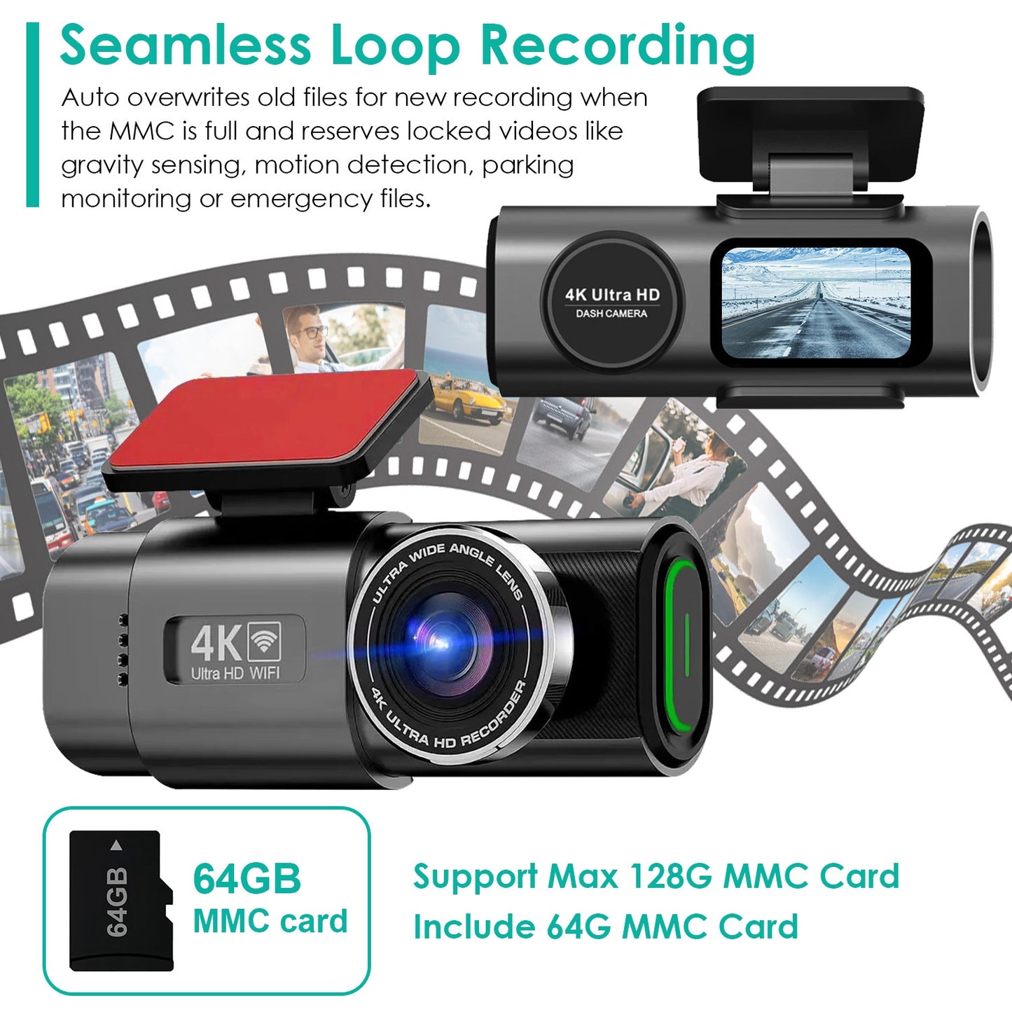 4K/1080P Dual Chanel Car Dash Cam 2.4GHz WiFi Car Camera Mini Driving Recorder with 140¡ Wide Angle APP Control Night Vision G-sensor Loop Recording