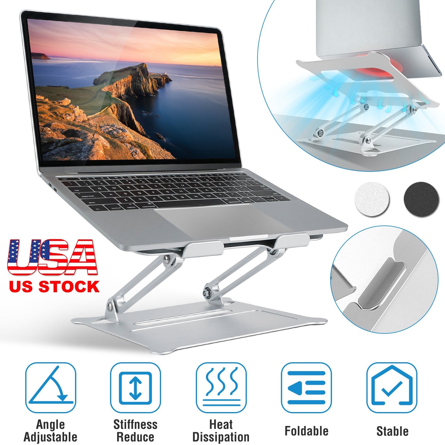 Laptop Stand Aluminum Angle Adjustable Computer Ergonomic Holder Riser Heat Vent Notebook Elevator For 10in-17in MacBook Pro 13 / 15