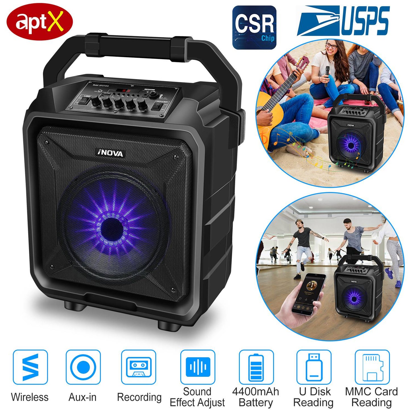 Portable Wireless Party Speaker with Disco Lighting