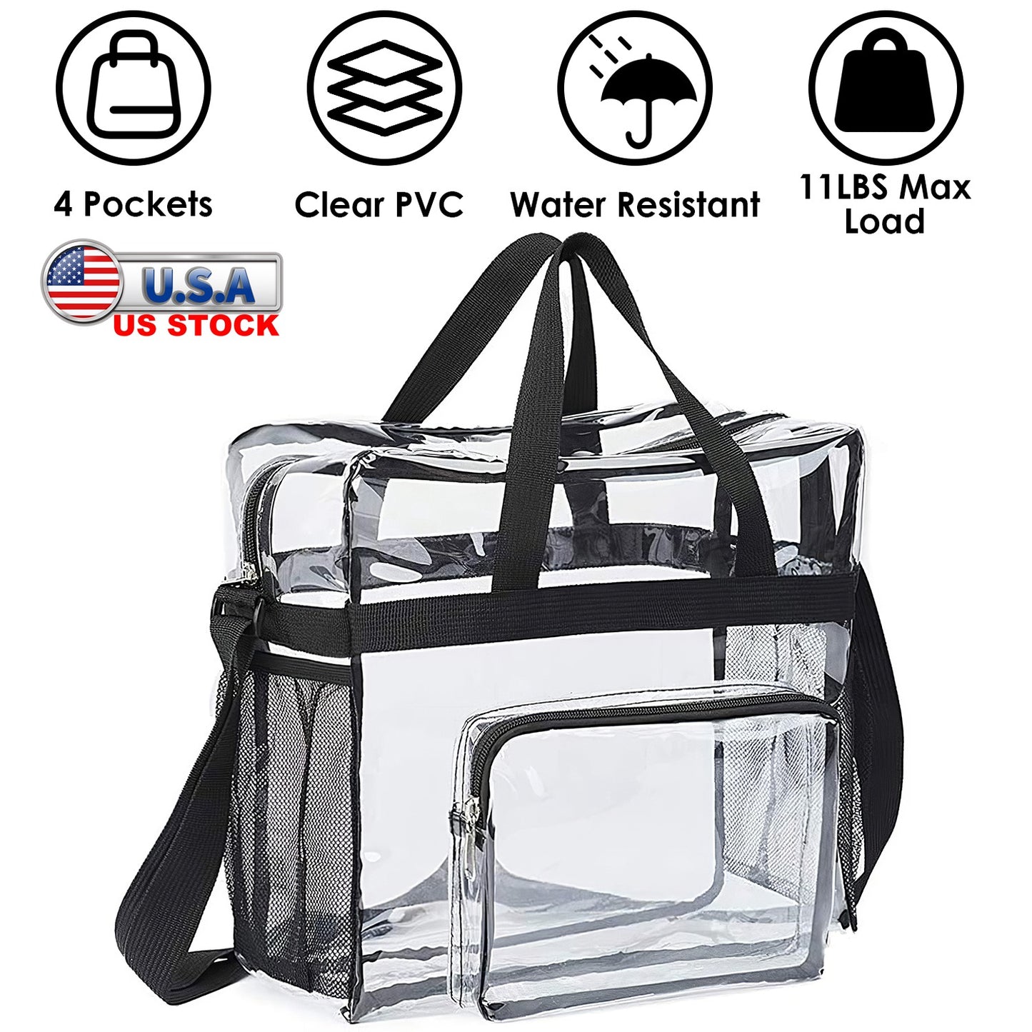 Clear Crossbody Bag Stadium Approved Clear Transparent Shoulder Bag See Through Zip Pouch Tote Bag Handbag with 11LBS Load