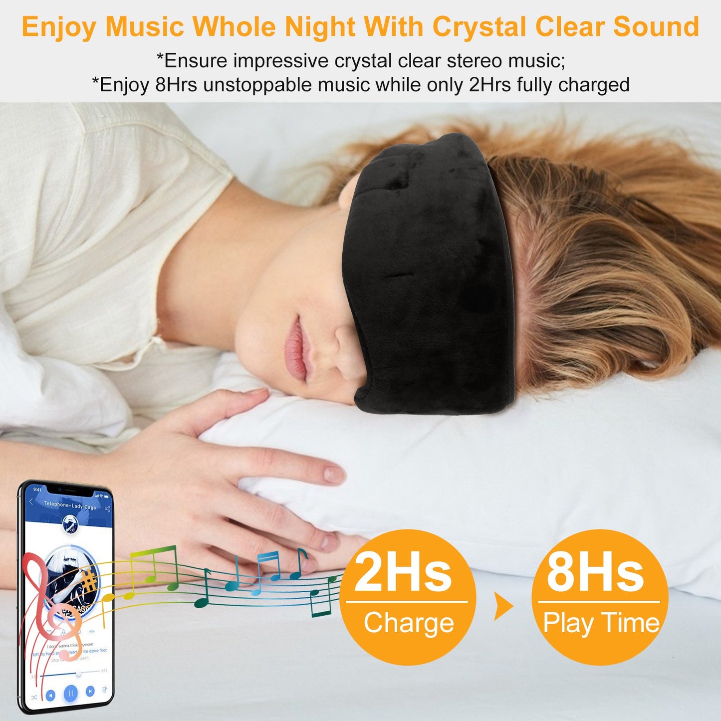 Sleep Eye Mask Wireless Headphones Adjustable Hands-free Skin Friendly Cotton Mask Headsets w/ Speakers Microphone Washable For Insomnia Travel