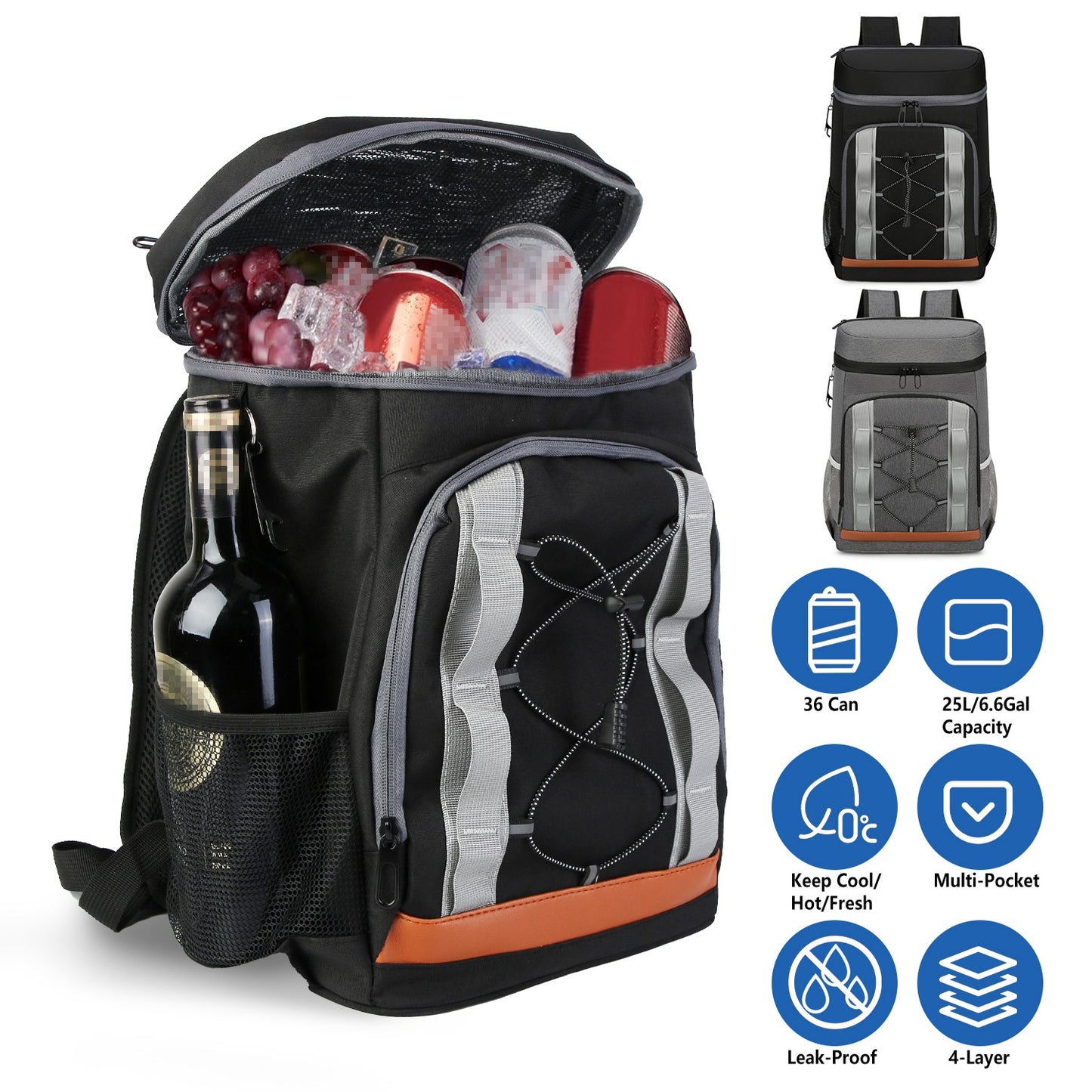 Cooler Backpack 36 Can Leakproof Insulated Cooler Backpack with 25L/6.6Gal for Picnic Camping BeachÊHiking Fishing Travel