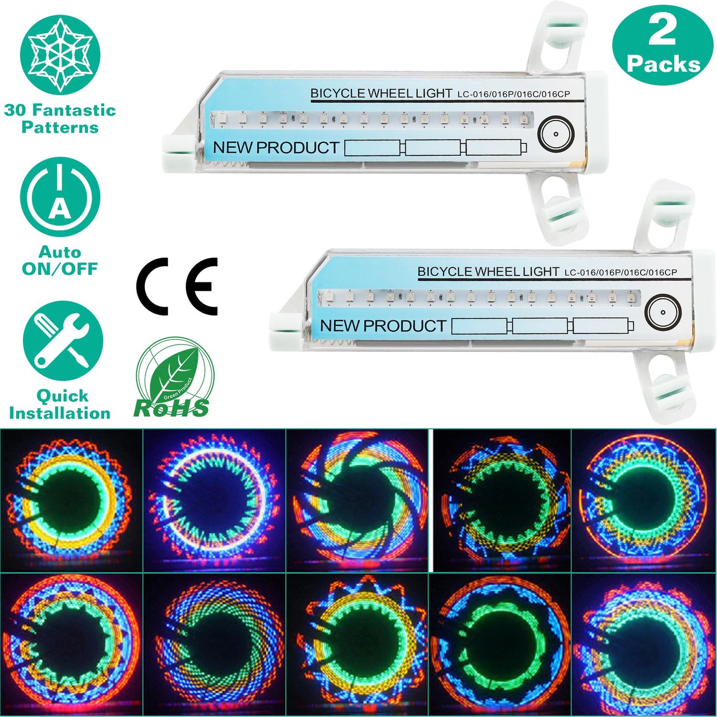 2Pcs 32LEDs Patterns Cycling Lights Rainbow Wheel Tire Flash Lamp Bicycle Colorful LED Wheel Spoke Signal Light w/ 30 Patterns
