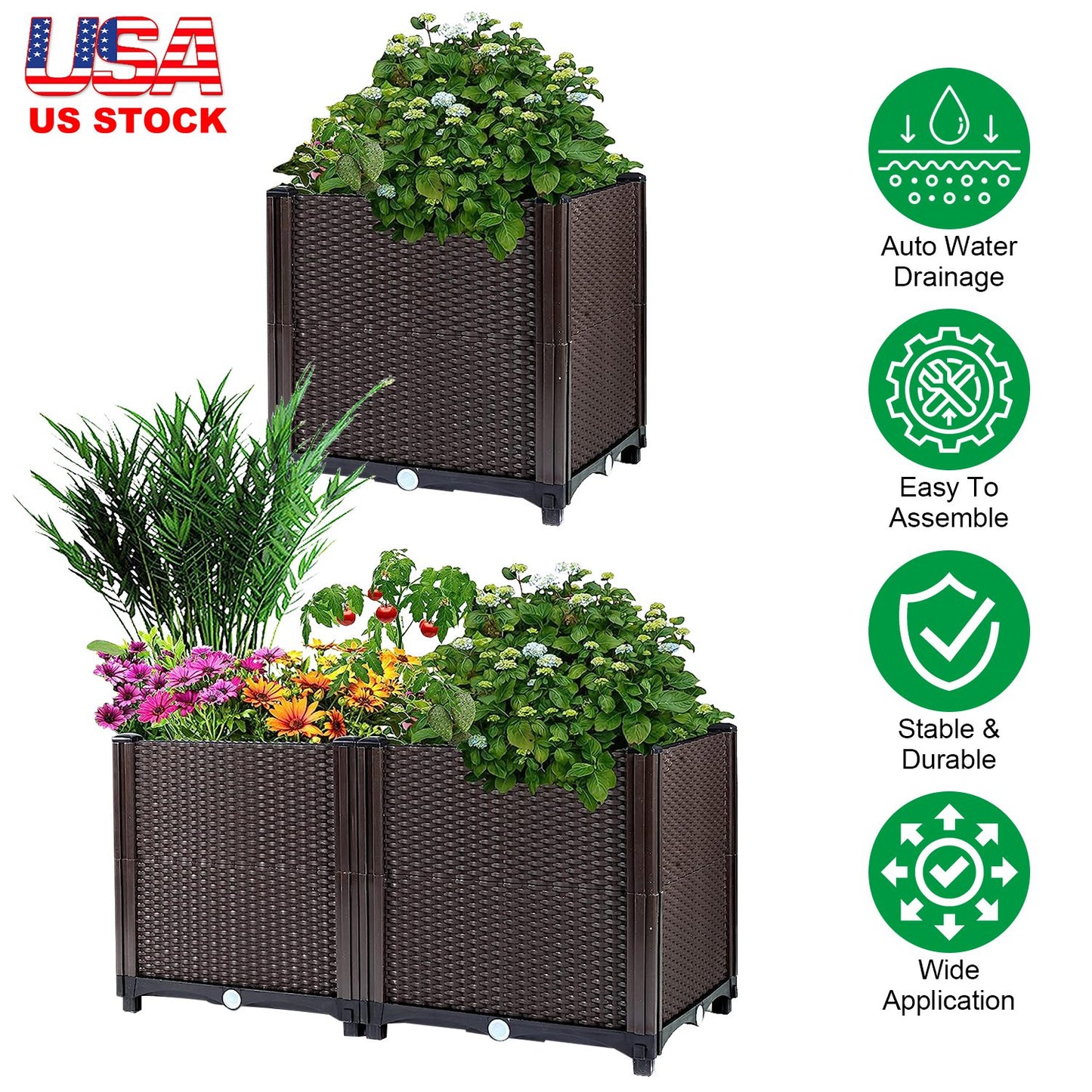 Raised Garden Bed Plant Growth Box with Self-watering System for Garden Patio Balcony Elevated Planter Box for Flowers Vegetables Herbs