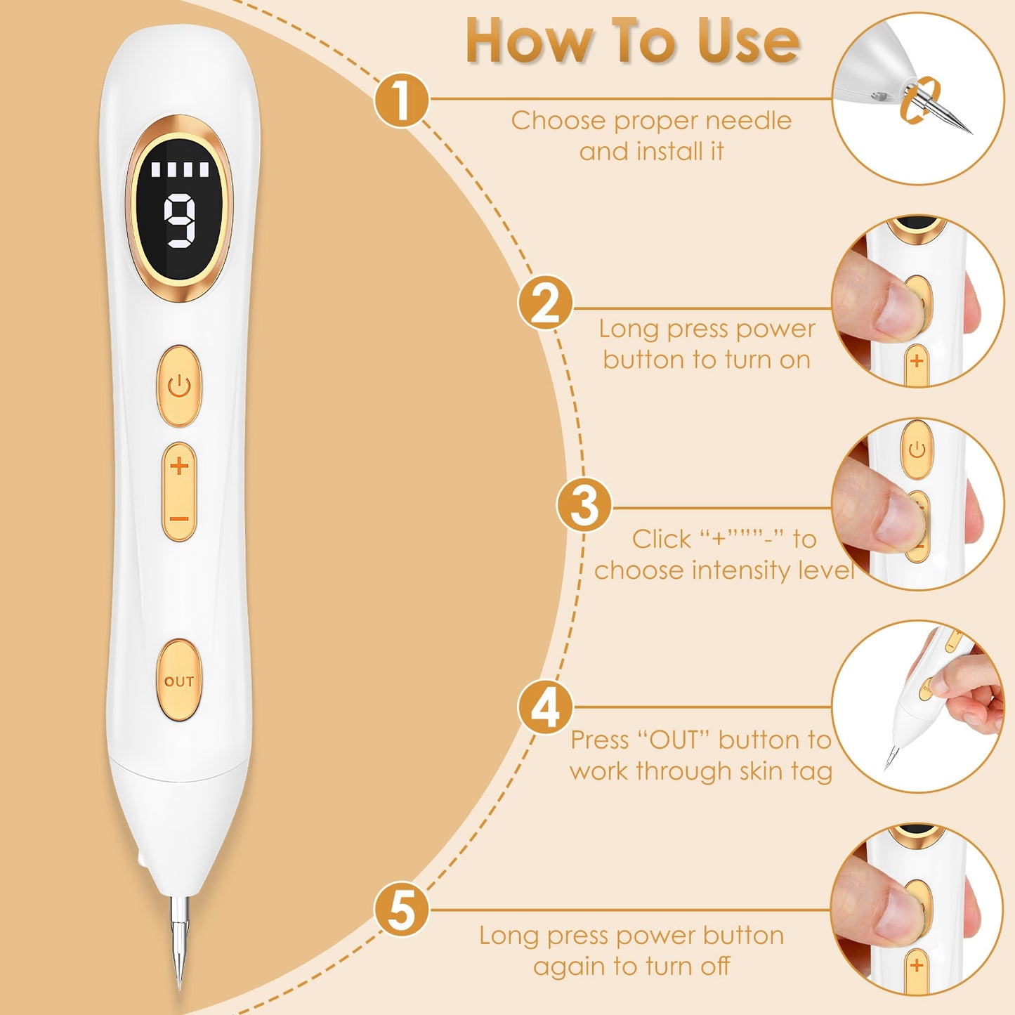 Portable Skin Tag Remover Pen with LED Light 9 Intensity Gears Cordless Rechargeable Skin Tag Removal Kit Intended for Common Warts Mole Skin Tags Gif