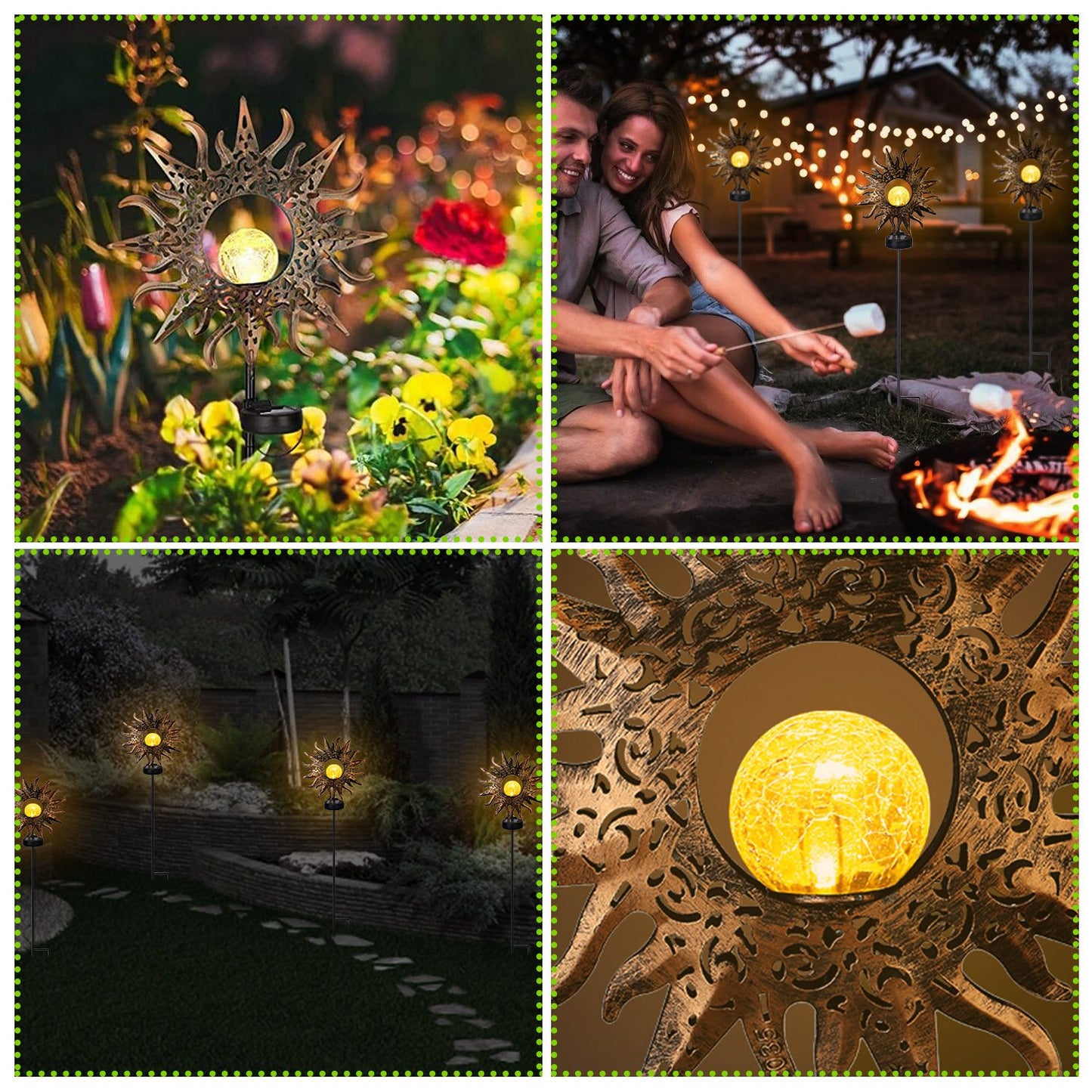 Solar Powered Sun Stake Lamp IP54 Waterproof Decorative Lamp Crackle Glass Globe Stake Lights For Garden Lawn Yard Driveway