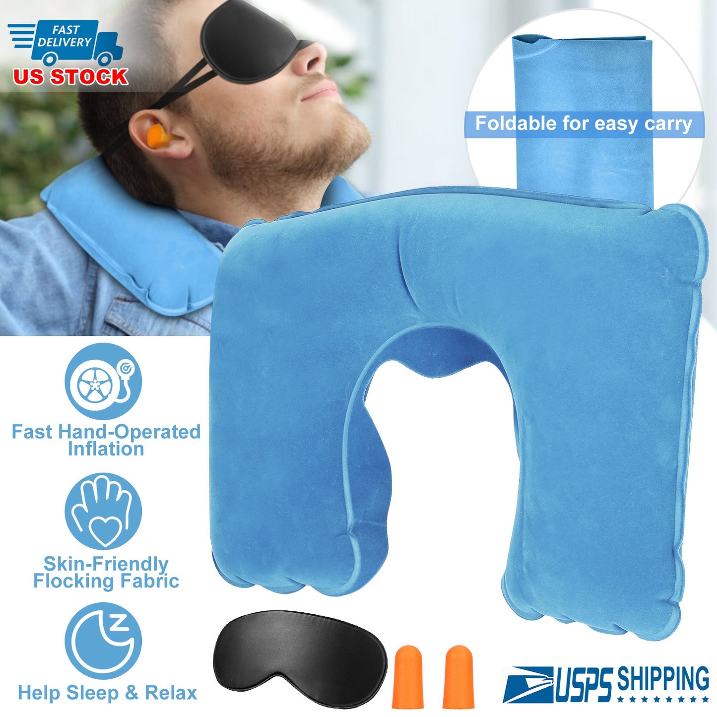 Travel Pillow Inflatable U Shape Neck Pillow Neck Support Head Rest Office Nap Car Airplane Cushion