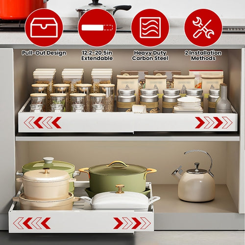 Expandable Pull-Out Cabinet Organizer – Adjustable Slide-Out Drawers