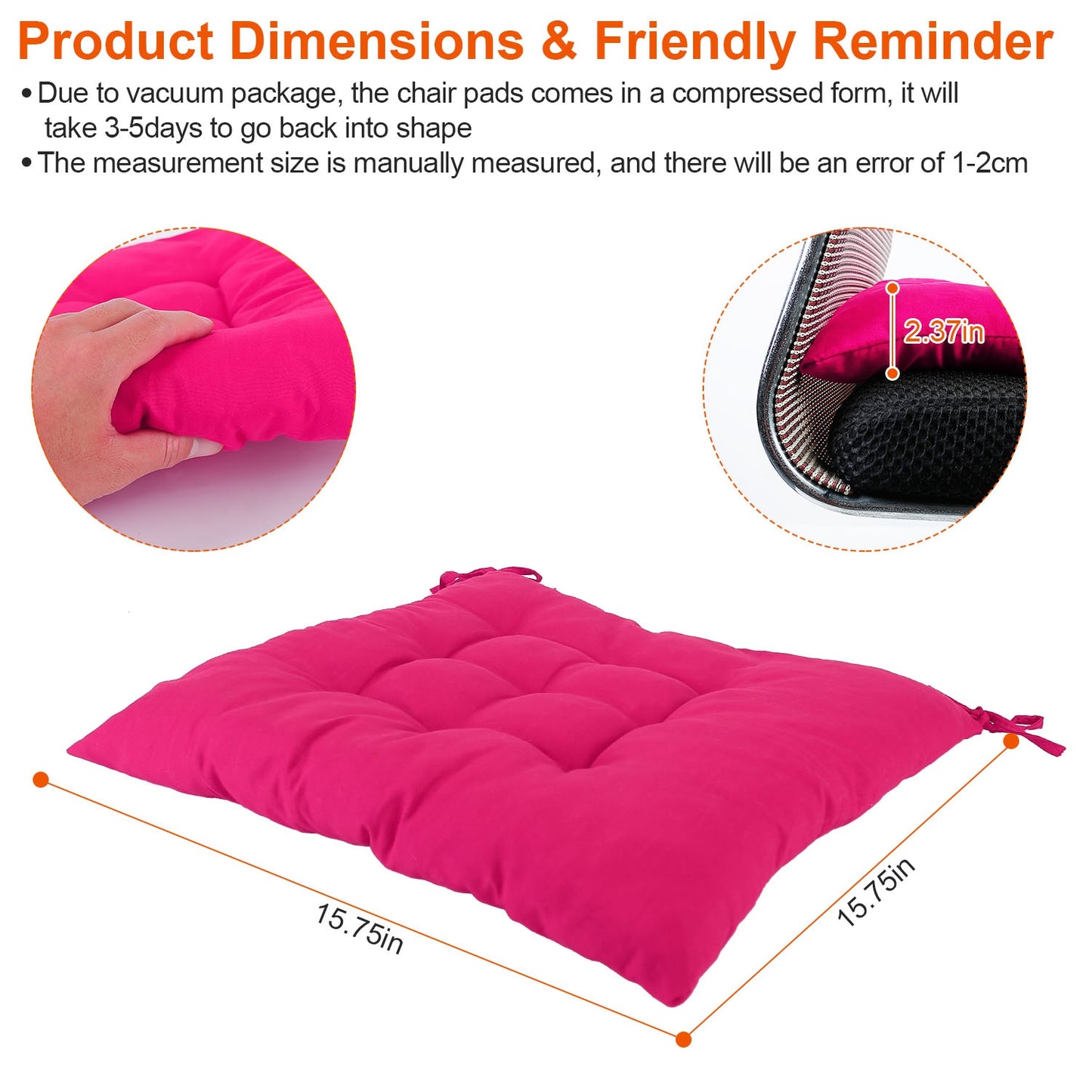 4Pcs Chair Cushion Pads Pillow 15.75x15.75x2.37in Soft Tie On Square Sitting Mats For Home Office Car Sitting Travel