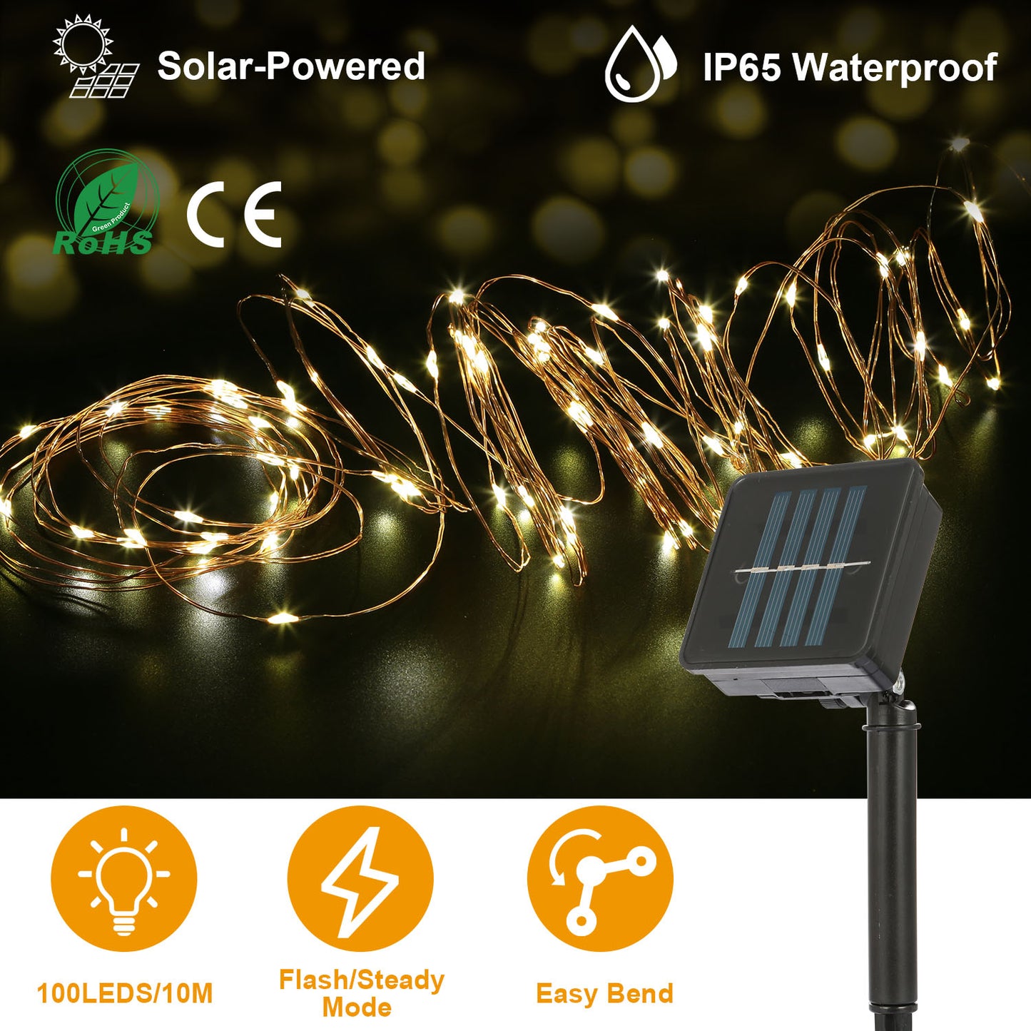 100 LEDs Solar String Lights Outdoor IP65 Waterproof Copper Wire String Lights Solar LED Fairy Lamps Wedding Party Festival