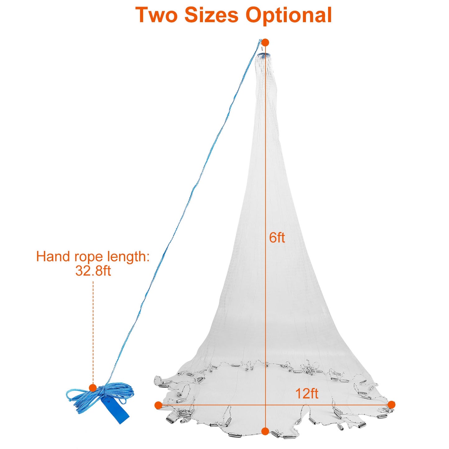 6ft Radius Fishing Cast Net Bait Trap Easy Throw Heavy Duty Hand Cast Net with Chain Sinker Bottom Spread