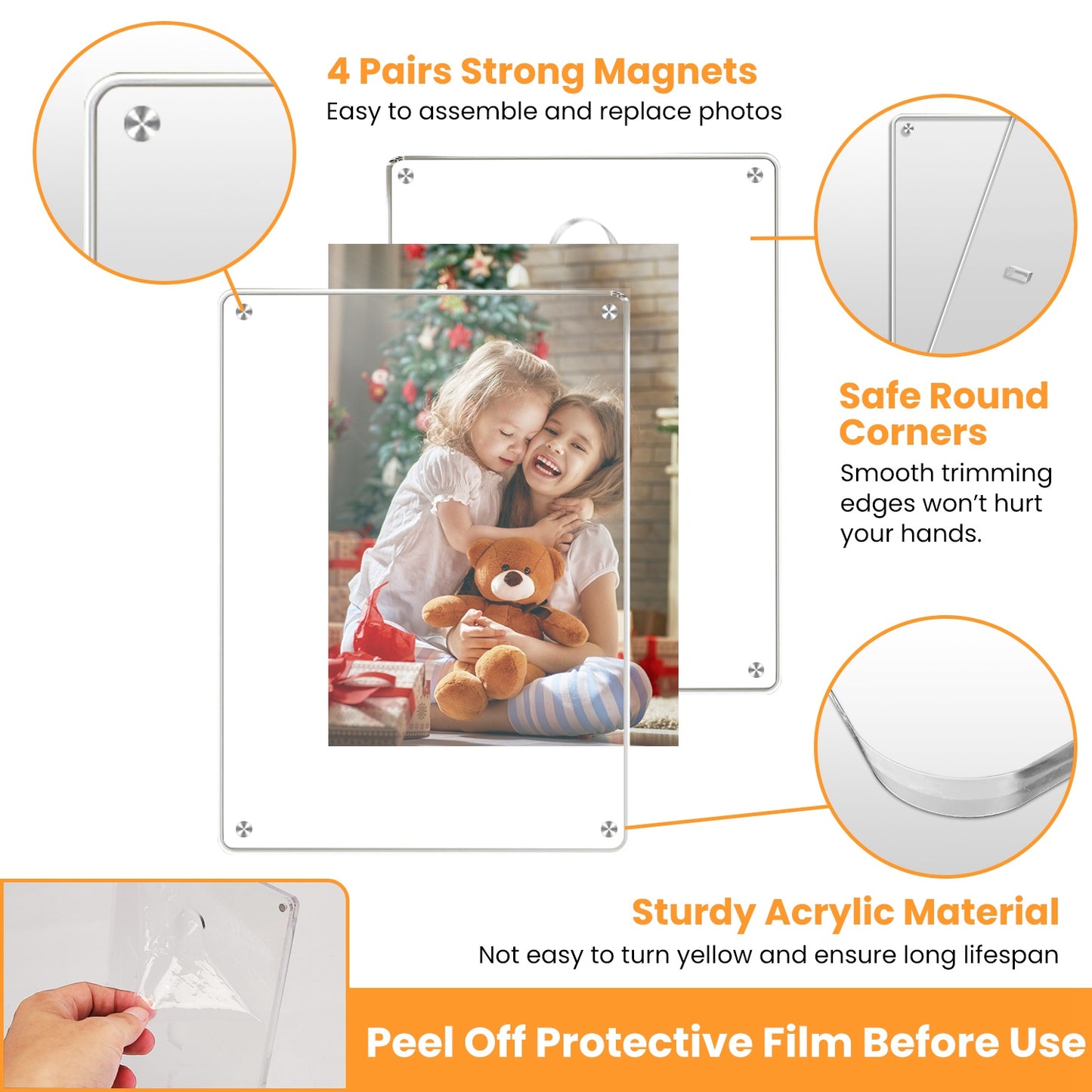 4Pcs Acrylic Photo Frames 5x7In Photo Display Vertically Horizontally Free Standing Desktop Picture Frame High Definition Magnetic Frameless Photo Hol