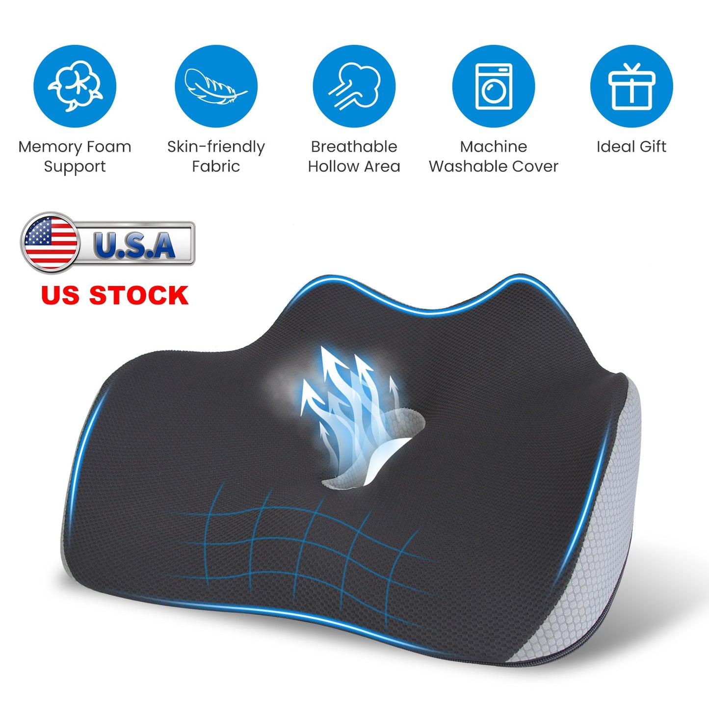 Memory Foam Seat Cushion Sciatica Pain Relief Cushion Pillow Seat Cushion with Machine Washable Cover for Home Office Car Wheelchair Airplane