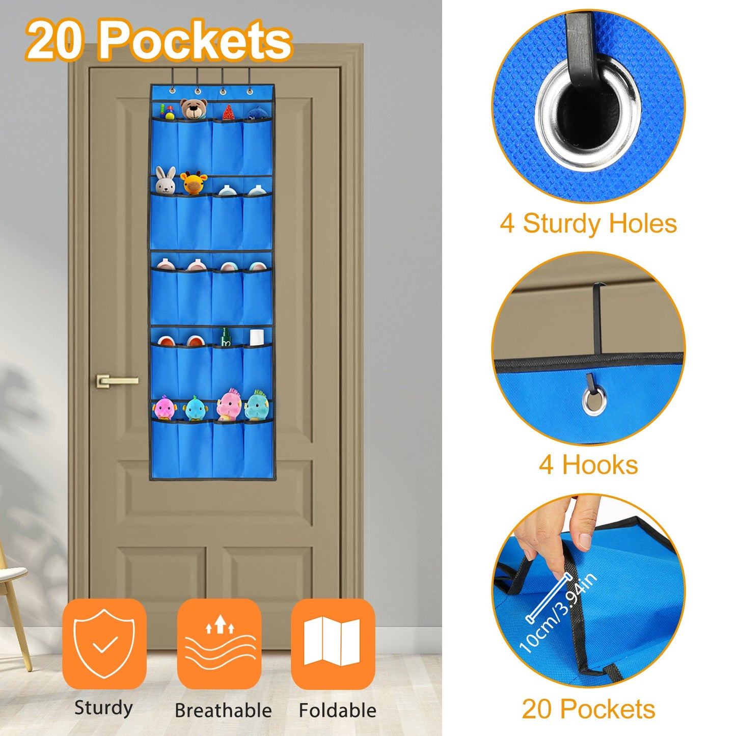 Over the Door Shoes Rack 20-Pocket Organizer 5-Layer Hanging Storage Shelf for Kids Shoes Closet Cabinet Slippers Small Toys