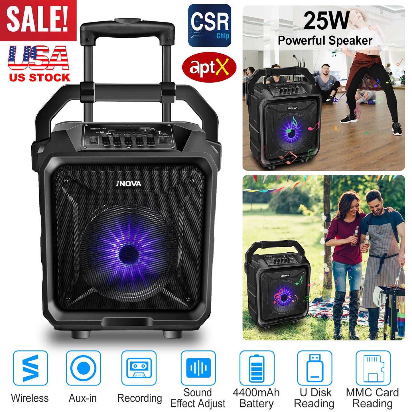 Portable Wireless Party Speaker with Disco Lighting